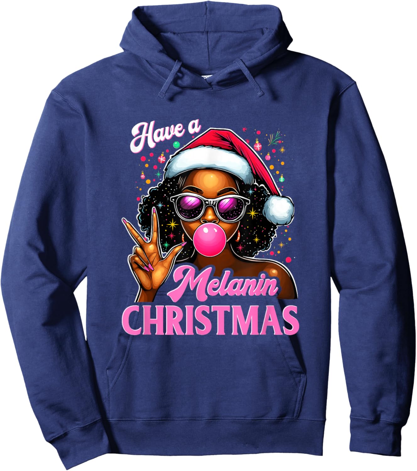 Have A Melanin Christmas Black African American Afro Santa Hoodie - Hoodie | Navy