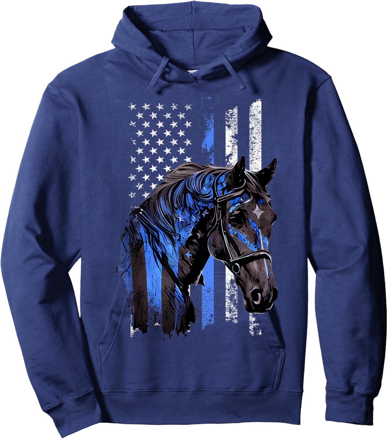 Thin Blue Line Mounted Patrol Patriotic Police Horse Hoodie - Hoodie | Navy