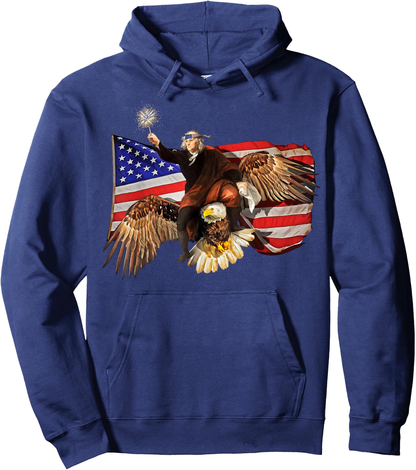 Ben Franklin Riding Eagle Shirt Funny July 4th American Flag Hoodie - Hoodie | Navy