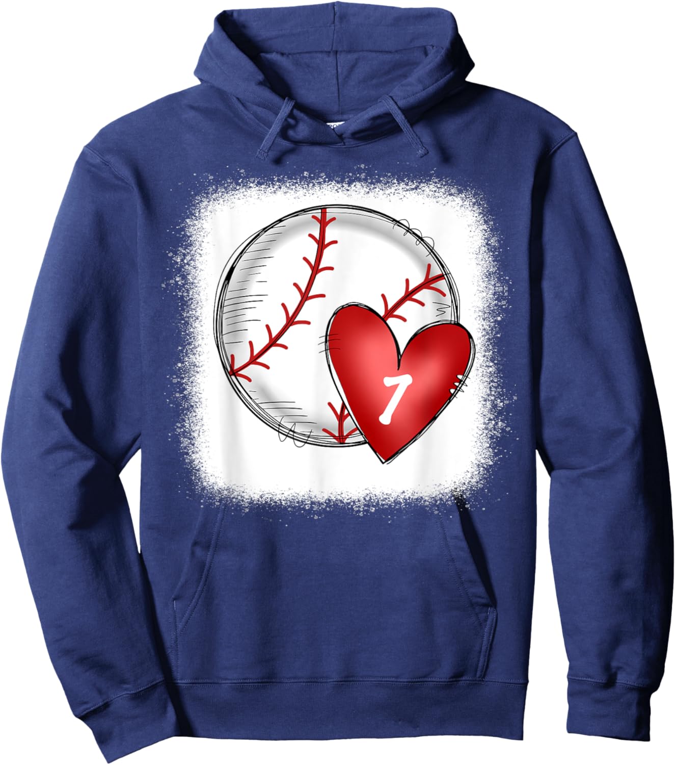 Bleached Custom Baseball Mom Number 7 Heart for Mom Hoodie - Hoodie | Navy