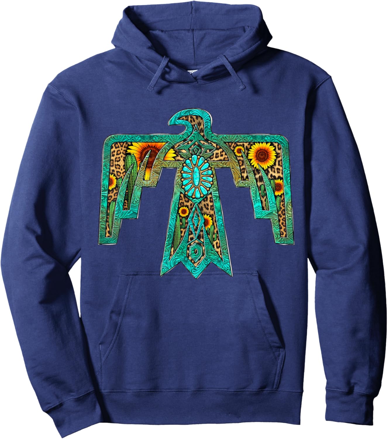 Western Southern Native American Thunderbird Sunflowers Hoodie - Hoodie | Navy
