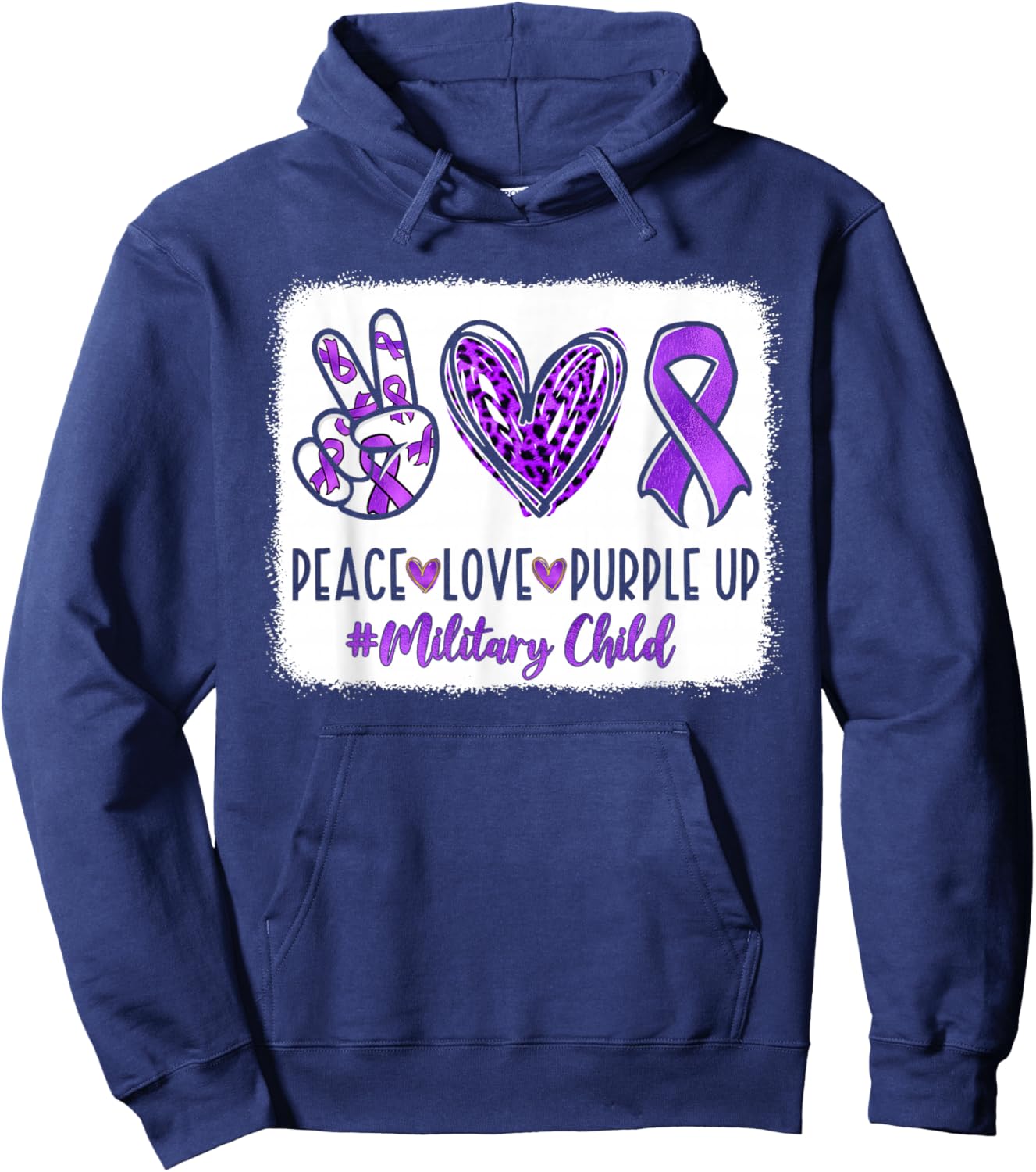 Peace Love Purple Up for Military Kids Military Child Month Hoodie - Hoodie | Navy