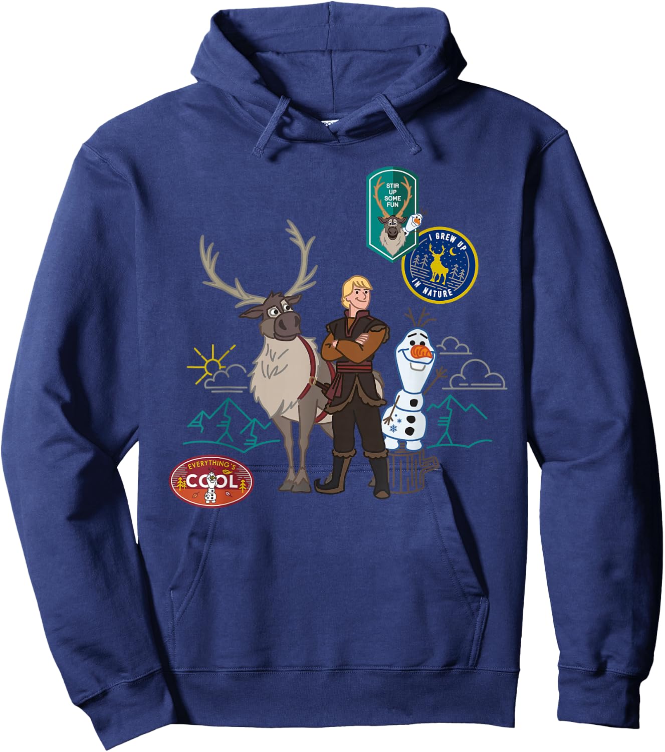 Disney Frozen 2 Olaf, Sven, and Kristoff Patches Hoodie - Hoodie | Navy