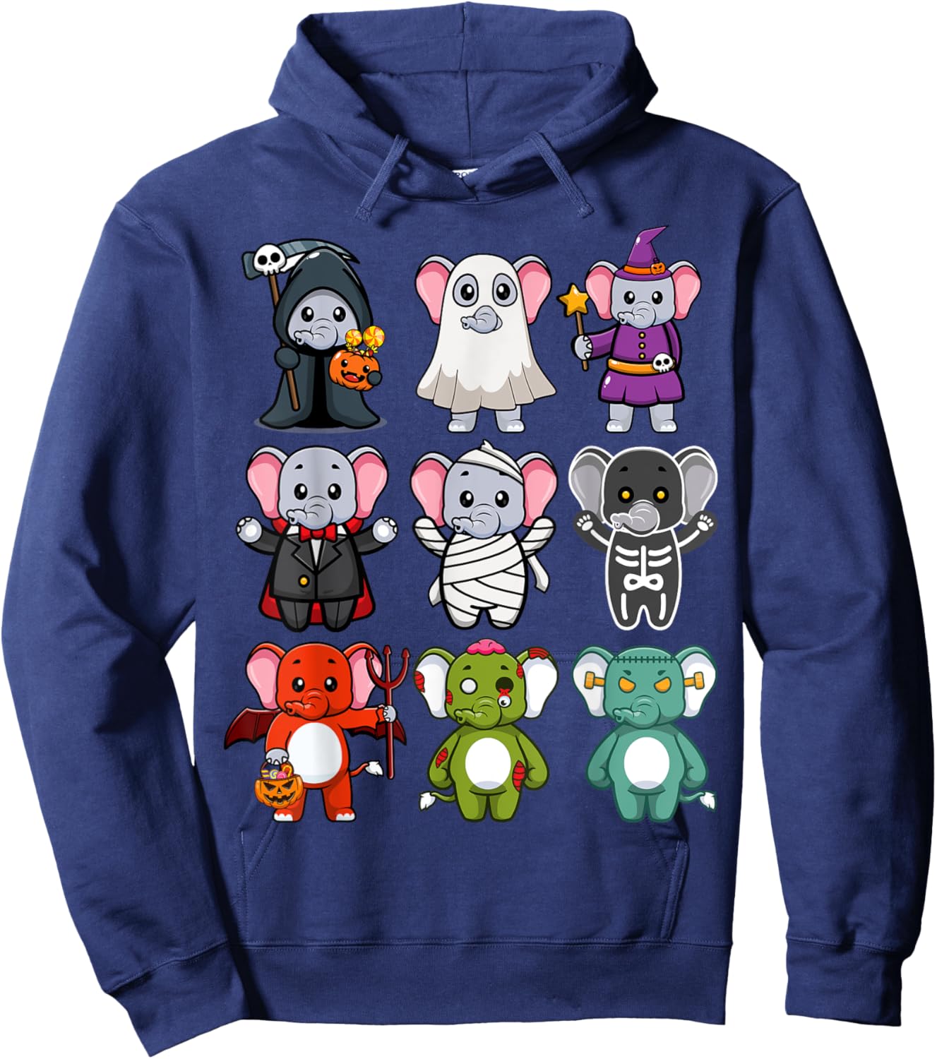 Elephant Spooky Ghost Horror Pumpkin Elephant Halloween Hoodie - Hoodie | Navy