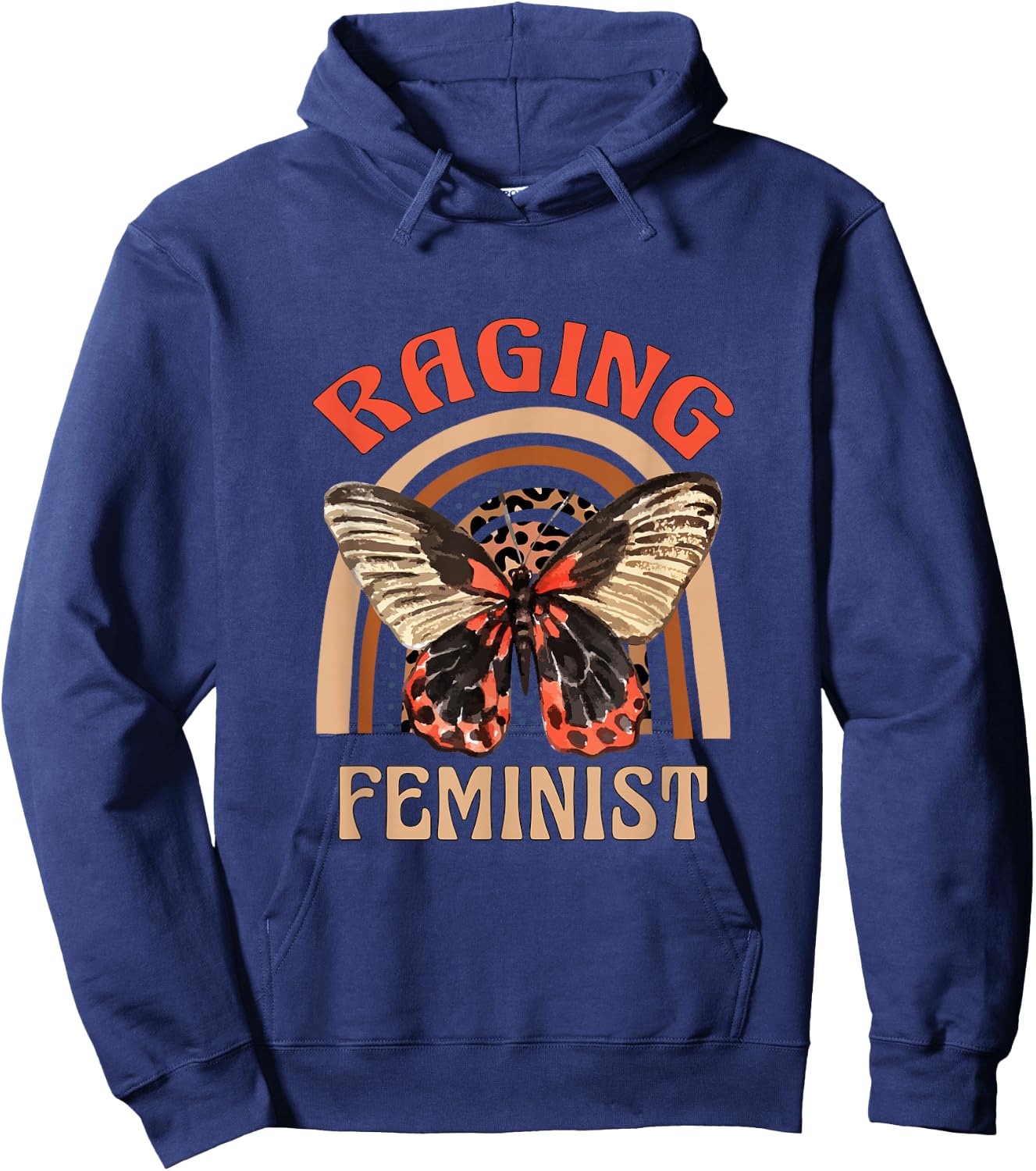 Raging Feminist Butterfly Girl Power Empowered Woman Rainbow Hoodie - Hoodie | Navy