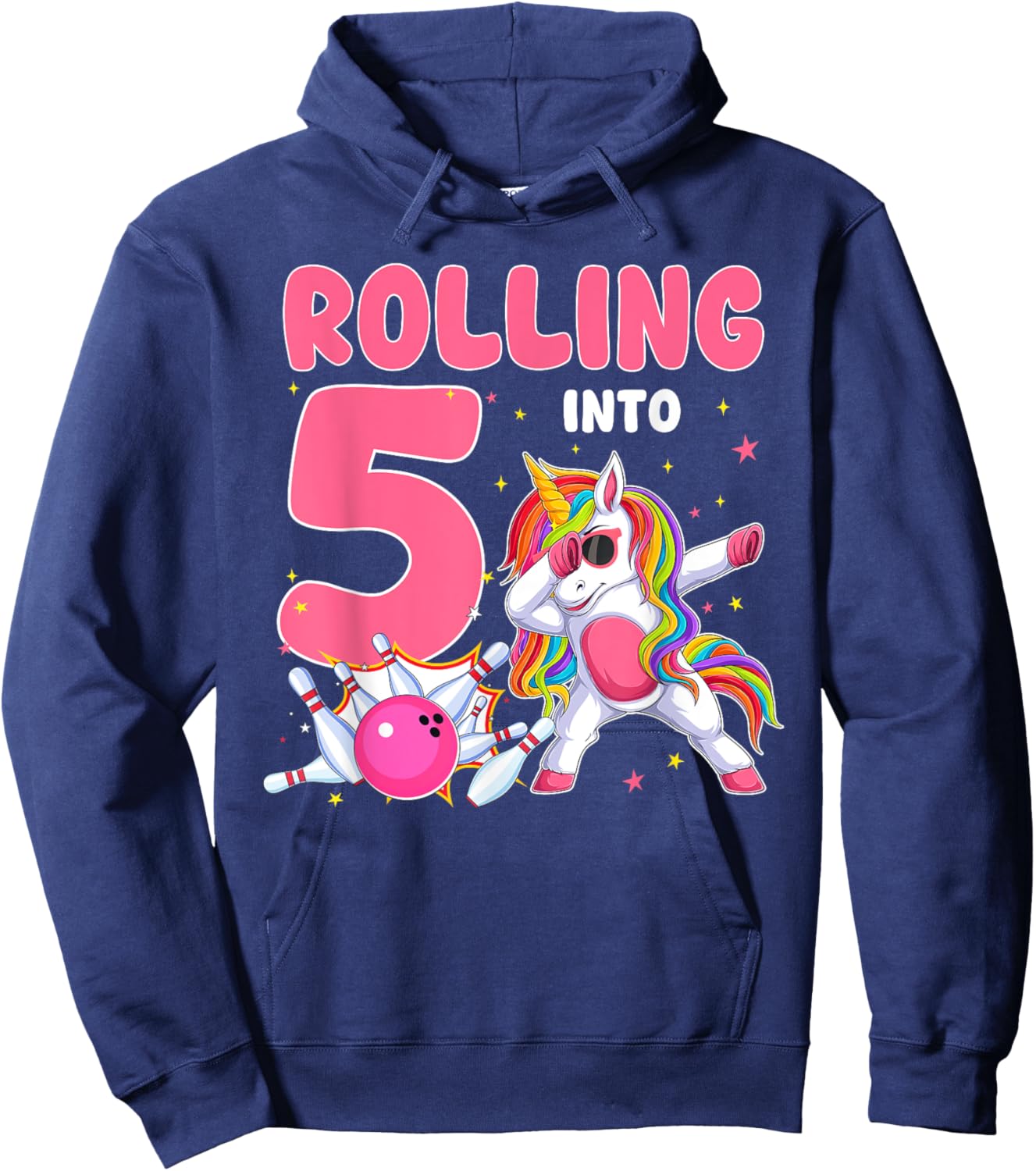 Rolling Into 5 5th Birthday Unicorn Bowling 5 Year Old Hoodie - Hoodie | Navy