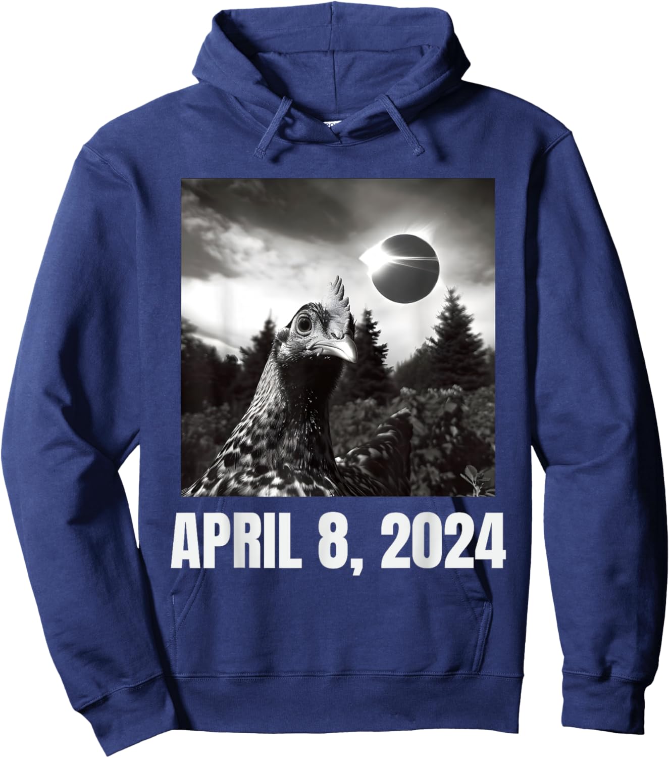 Funny 2024 Solar Eclipse Chicken Selfie Meme Hoodie - Hoodie | Navy