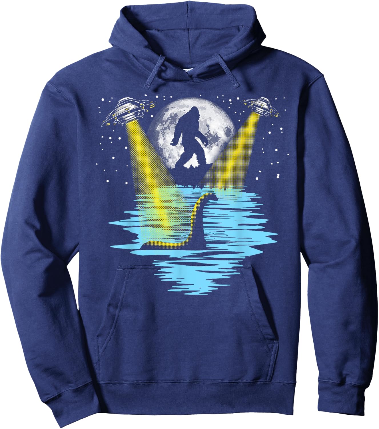 Flying Saucer UFO, Bigfoot & Loch Ness Monster Funny Hoodie - Hoodie | Navy