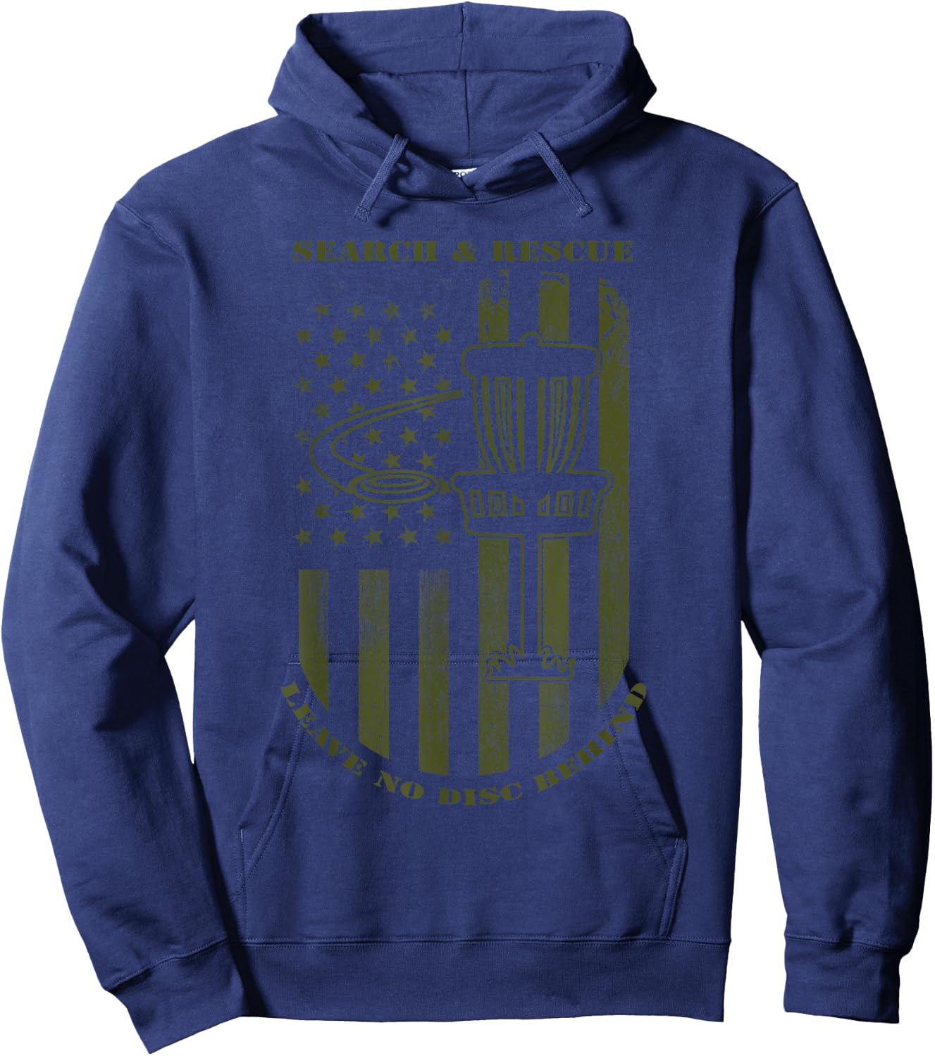 Disc Golf Search & Rescue Leave No Disc Behind Green Hoodie - Hoodie | Navy