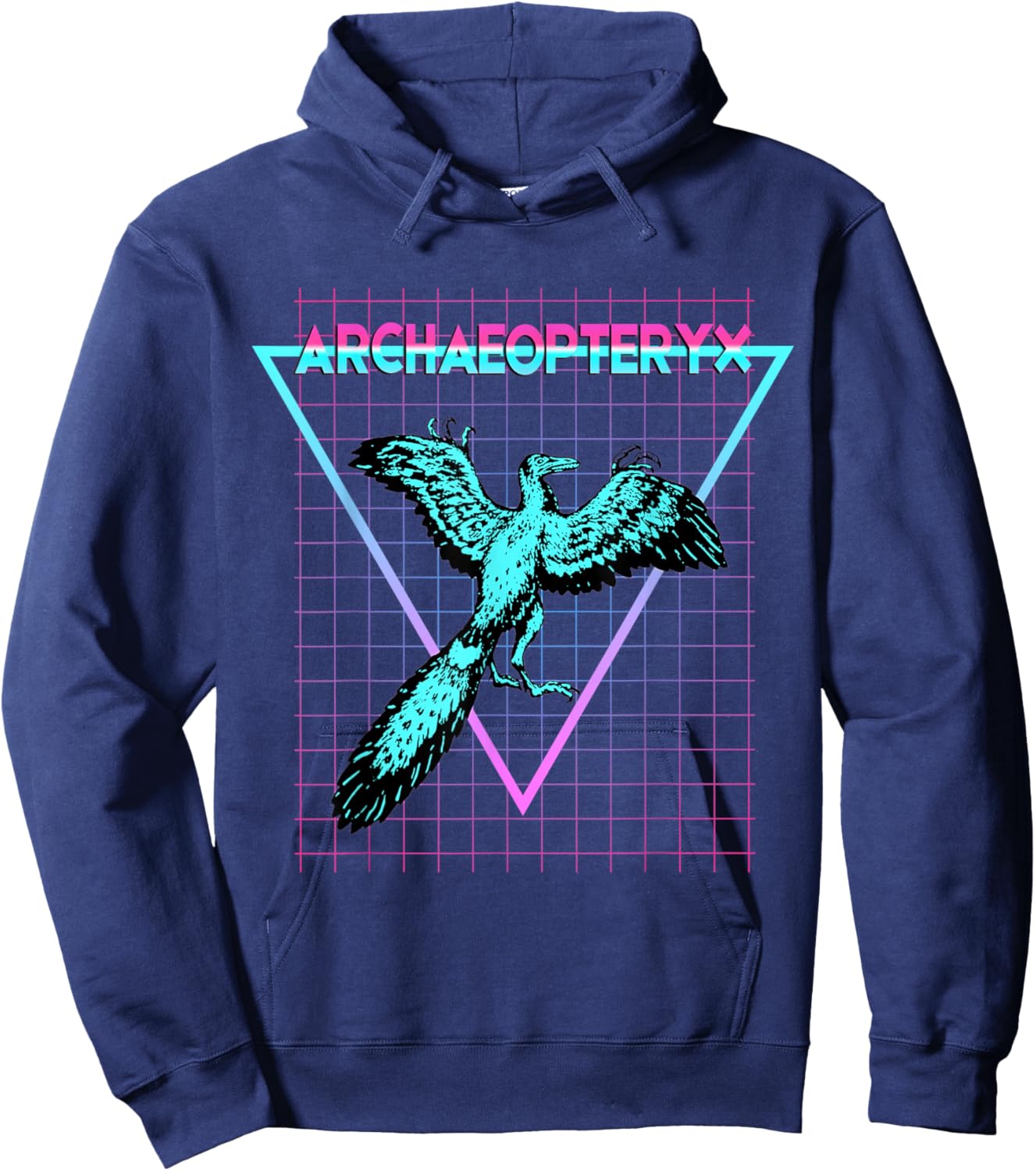 Retro Synthwave Archaeopteryx Dinosaur Gifts Archaeopteryx - Black, -Adults, Synthwave Dinosaur Graphic , Classic Fit, Short Sleeve, Round Neck, XS/Small Hoodie - Hoodie | Navy