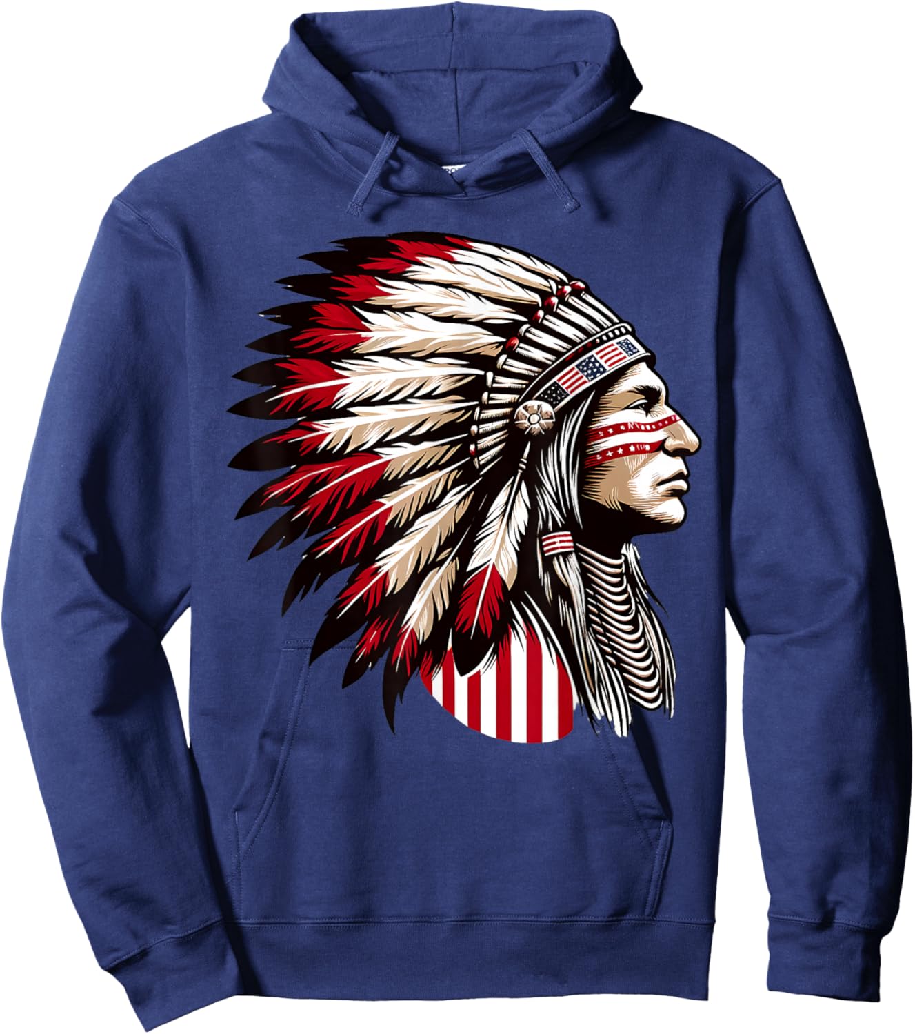 Native American Indian, Headdress Chief Ancestors Native Hoodie - Hoodie | Navy