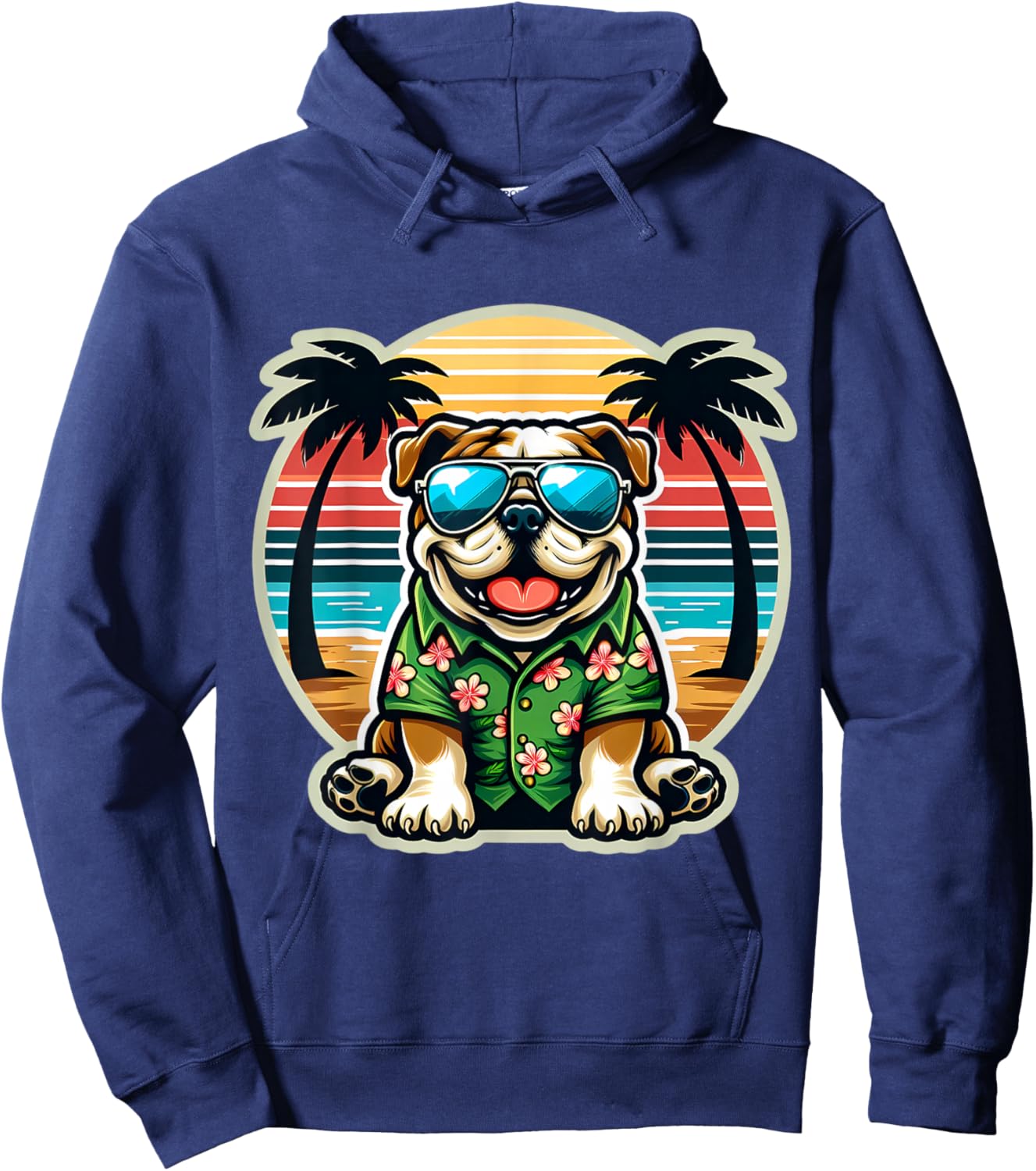 Bulldog Dog Owner Summer Vibes Vacation Tropical Holiday Sun Hoodie - Hoodie | Navy