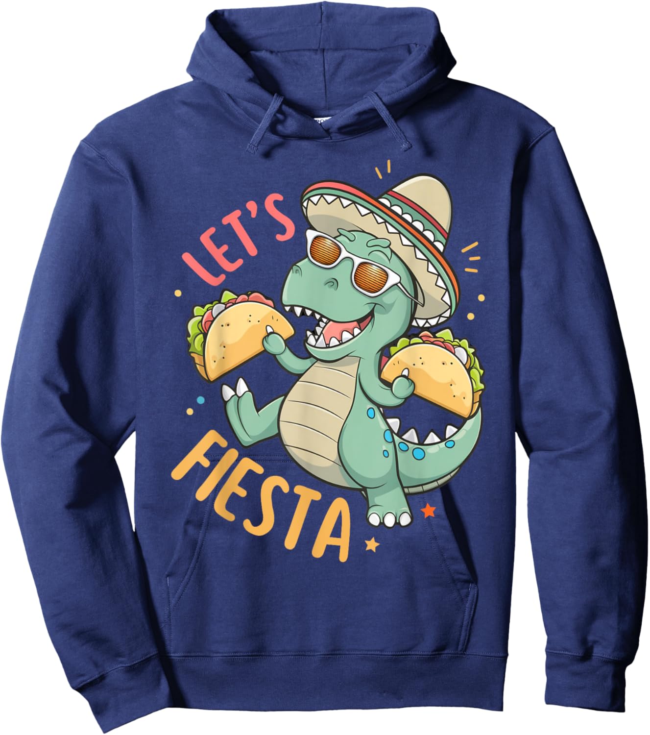 Let's Fiesta Taco Dinosaur Funny Cinco De Mayo Boy Girl Kids Hoodie - Hoodie | Navy
