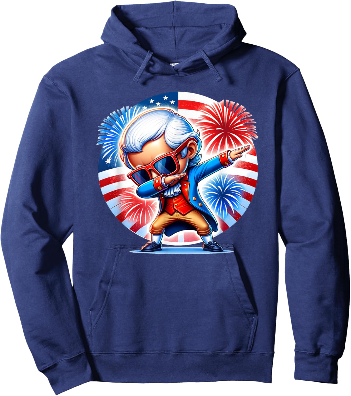 July 4th Dabbing George Washington Patriotic Fireworks Funny Hoodie - Hoodie | Navy
