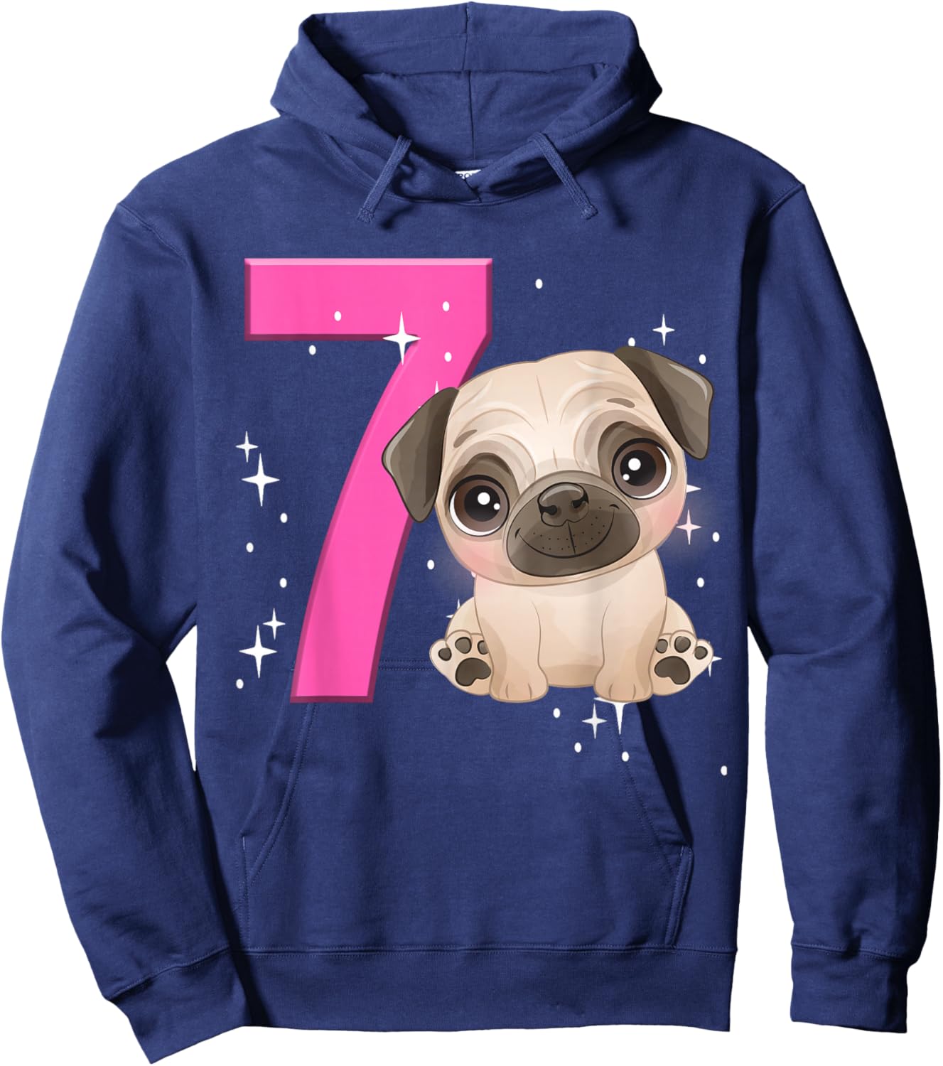 7th Birthday Girl Pug Dog Birthday Shirt Party Pug Kid Seven Hoodie - Hoodie | Navy