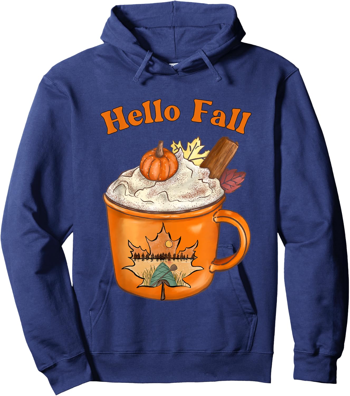 Cute Fall Hello Fall Pumpkin Spice Fall Leaves Outdoors Hoodie - Hoodie | Navy