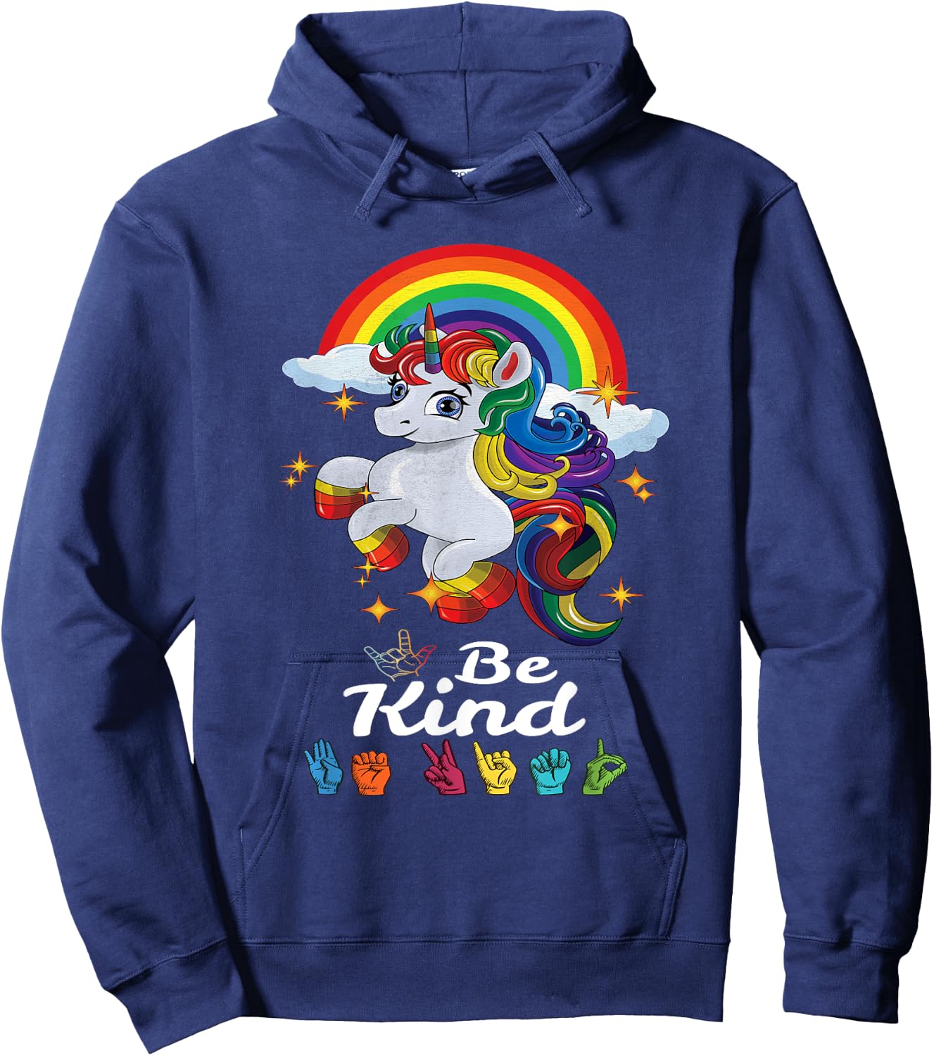 Be Kind Love ASL Teacher American Sign Language Girl Unicorn Hoodie - Hoodie | Navy