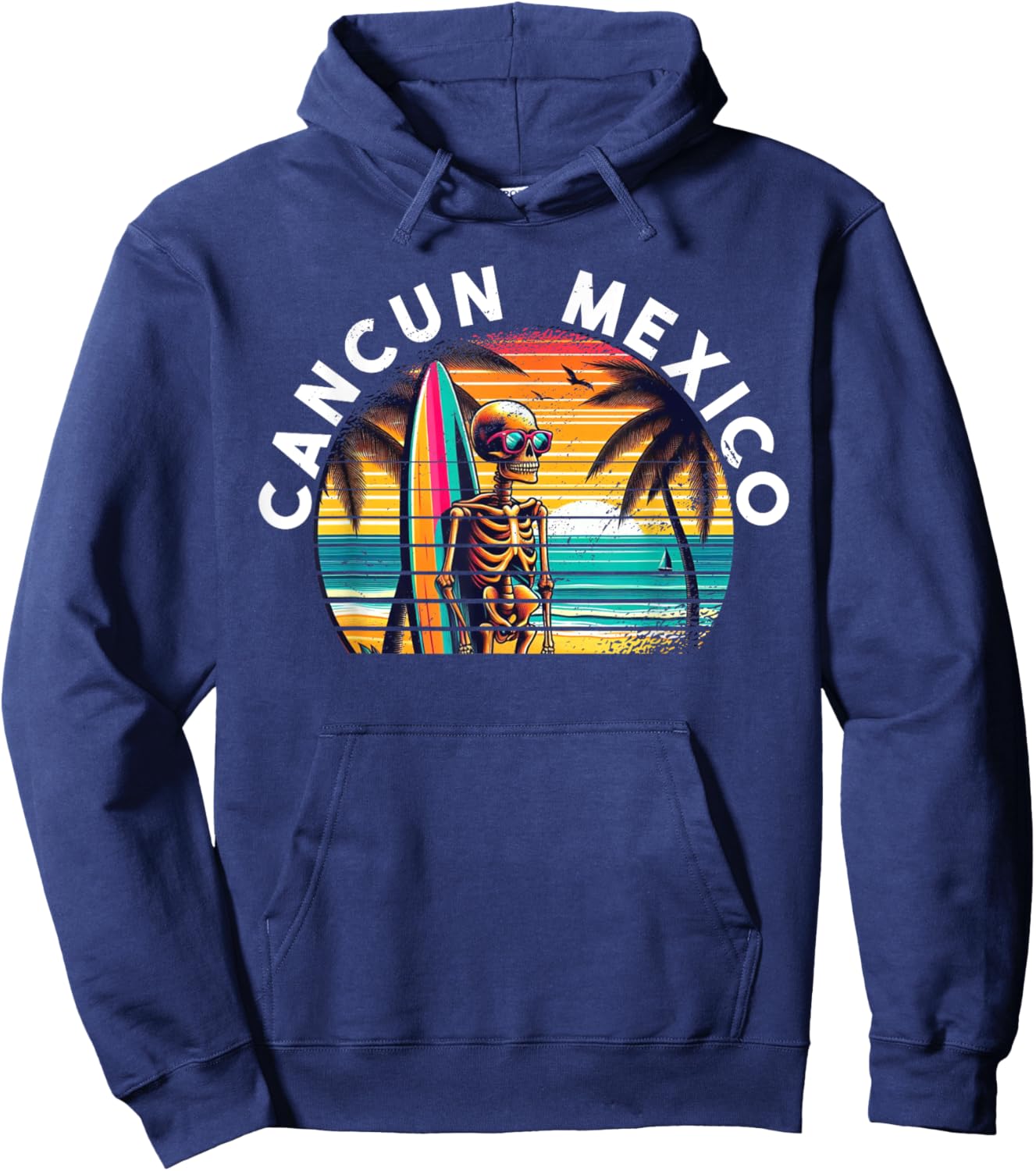 Cancun Mexico Vintage Skull Surf Cancun Hoodie - Hoodie | Navy