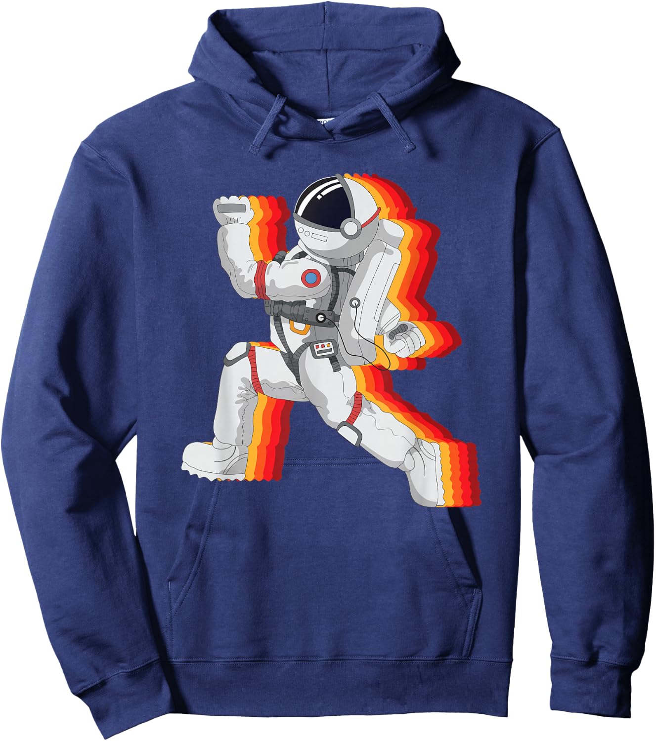 Retro Spaceman And Running Astronaut In Galaxy Hoodie - Hoodie | Navy