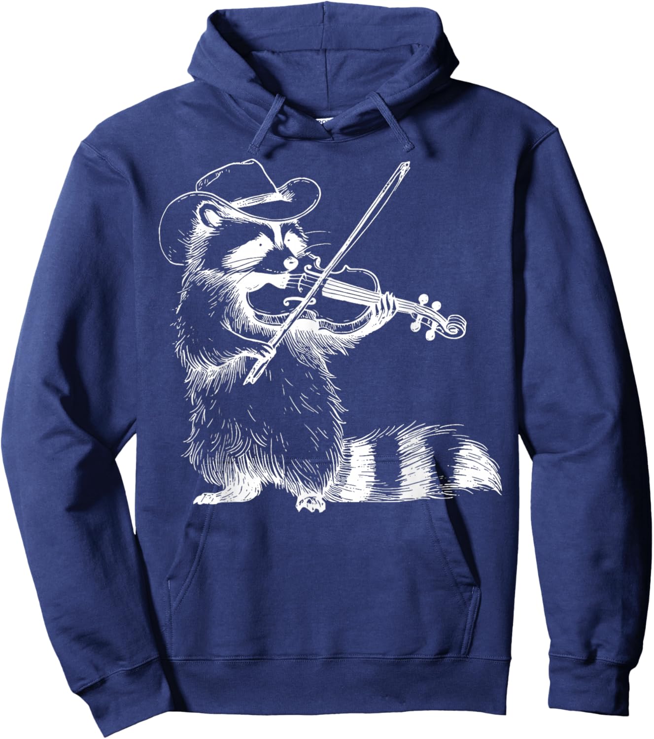 Vintage Cowboy Raccoon Playing Fiddle Violin Animal Musician Hoodie - Hoodie | Navy