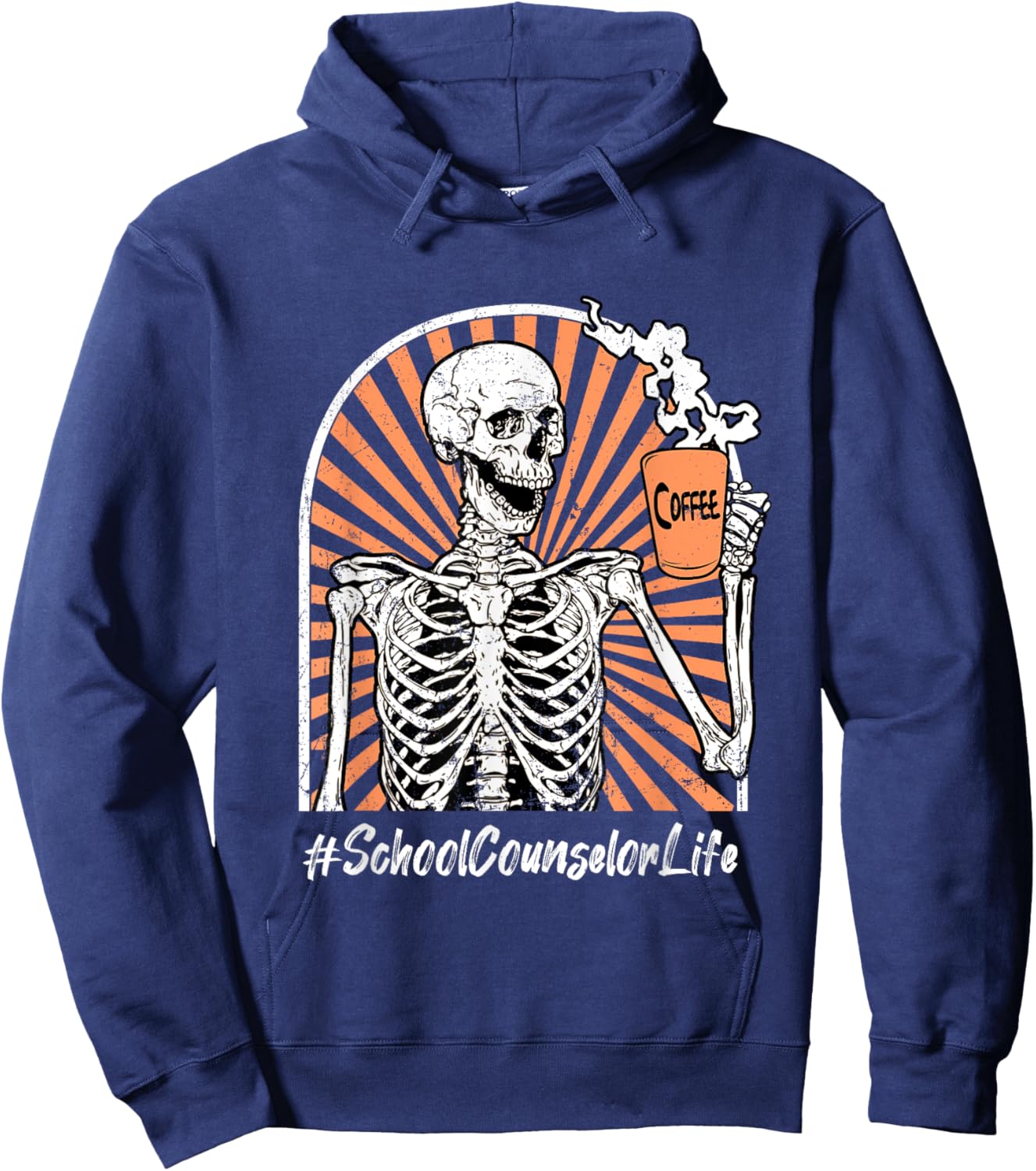 School Counselor Life Coffee Skeleton Exhausted Funny Hoodie - Hoodie | Navy