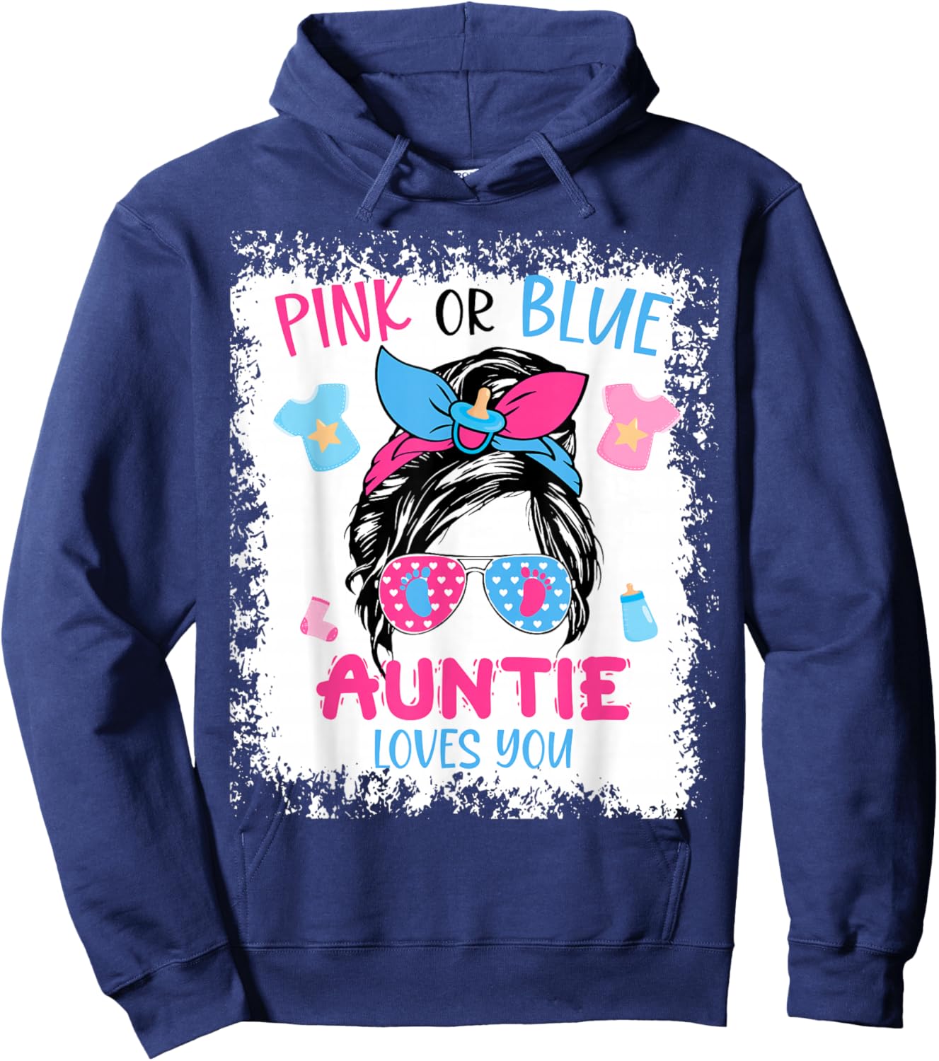 Pink or Blue Auntie Loves You Proud Messy Bun Baby Reveal Hoodie - Hoodie | Navy