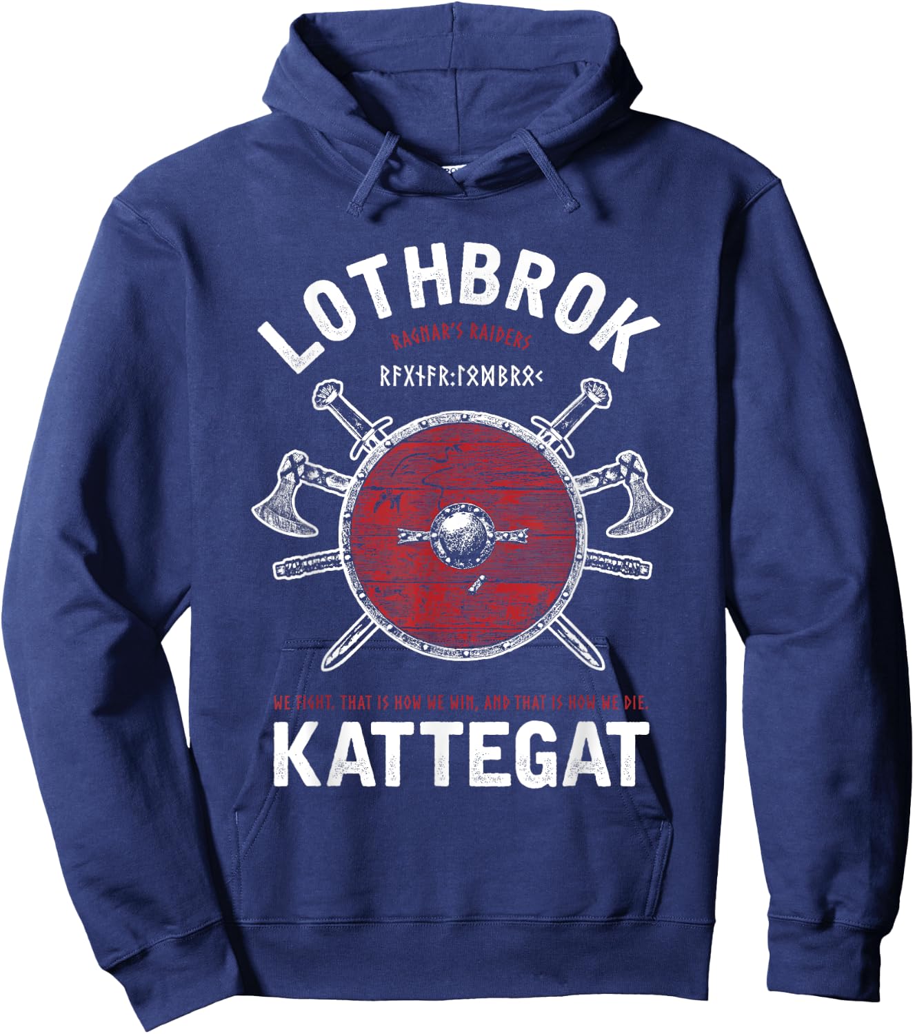 Lagertha's Viking Gifts Ragnar Lothbrok of Kattegat - Men's Black Viking-themed - Small - Short Sleeve - - Classic Fit - Cotton 60%, Polyester 40% Hoodie - Hoodie | Navy