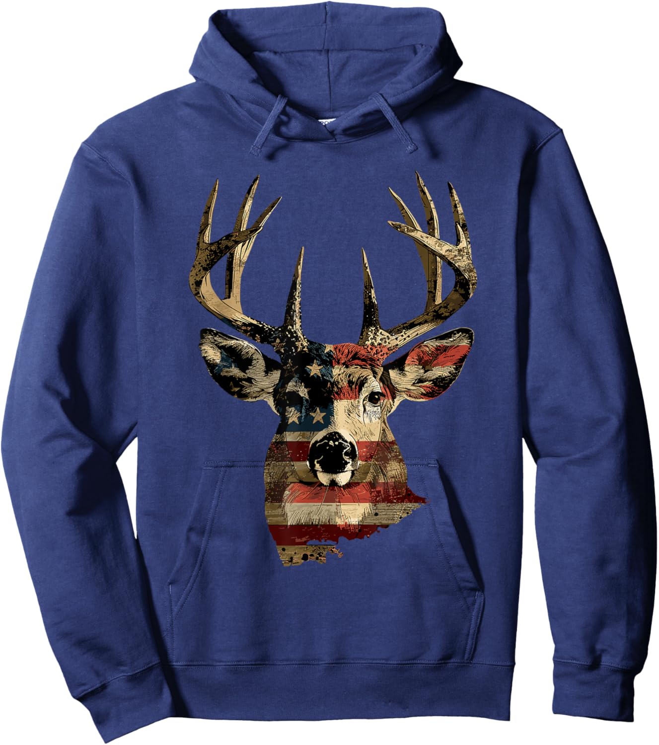 Whitetail Buck Deer Hunting 4th Of July USA American Flag Hoodie - Hoodie | Navy