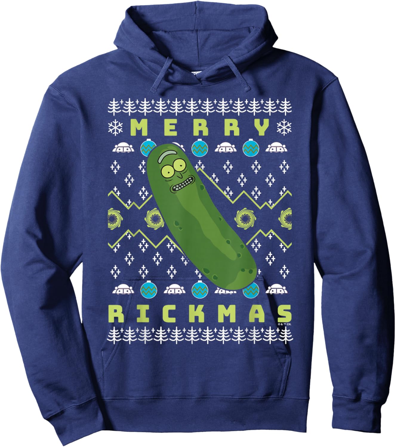 Rick and Morty Merry Pickle Rickmas Ugly Christmas Hoodie - Hoodie | Navy