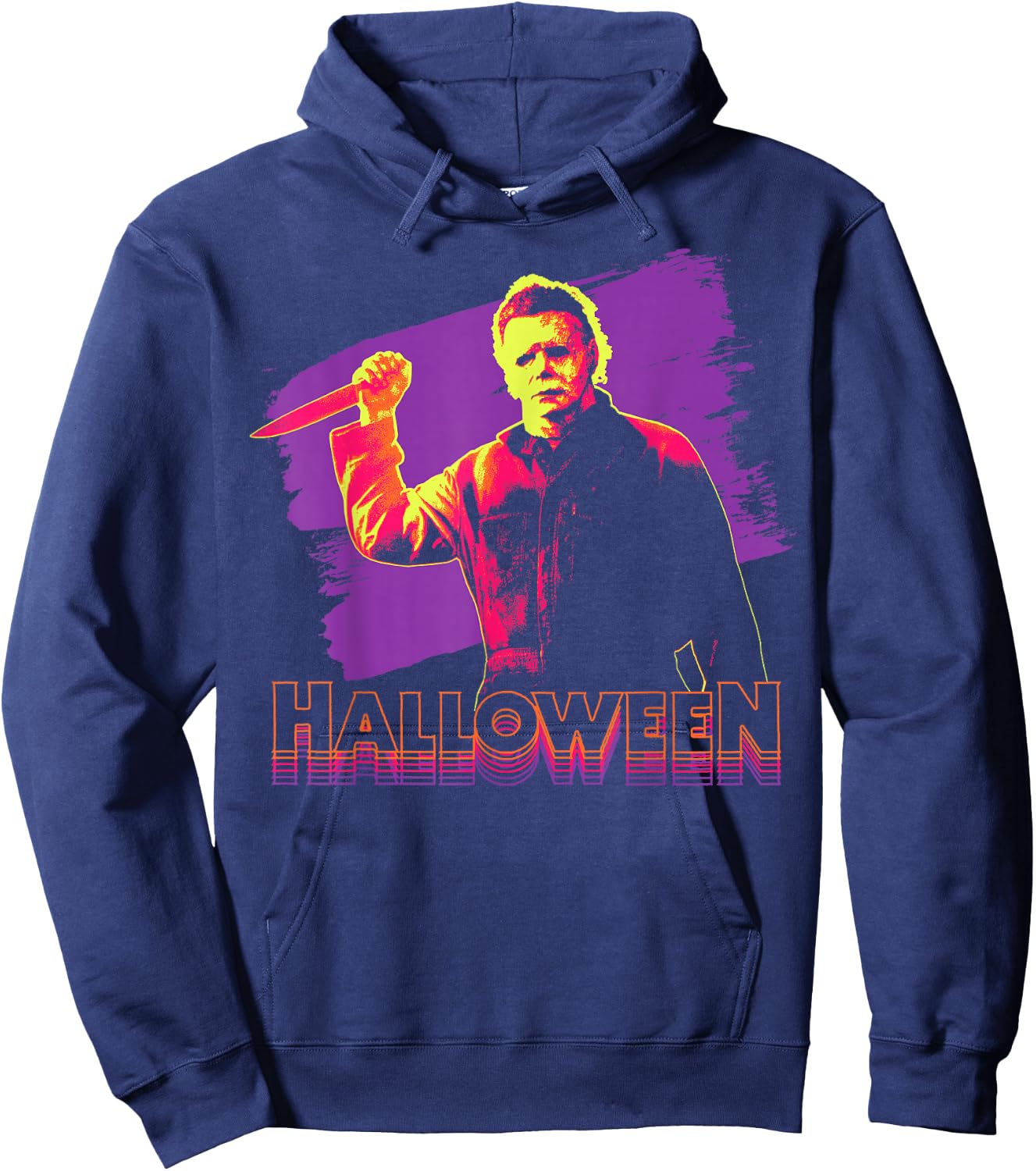 Halloween Michael Myers Neon Portrait Small Hoodie - Hoodie | Navy