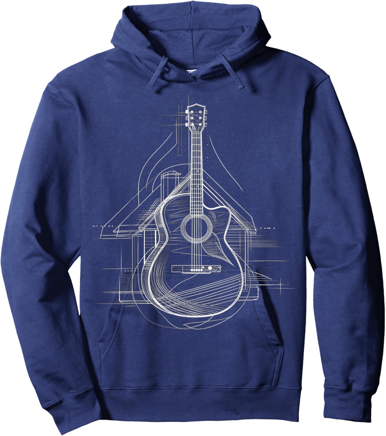 Guitar Musical Instrument Drawing House Art Guitar Hoodie - Hoodie | Navy