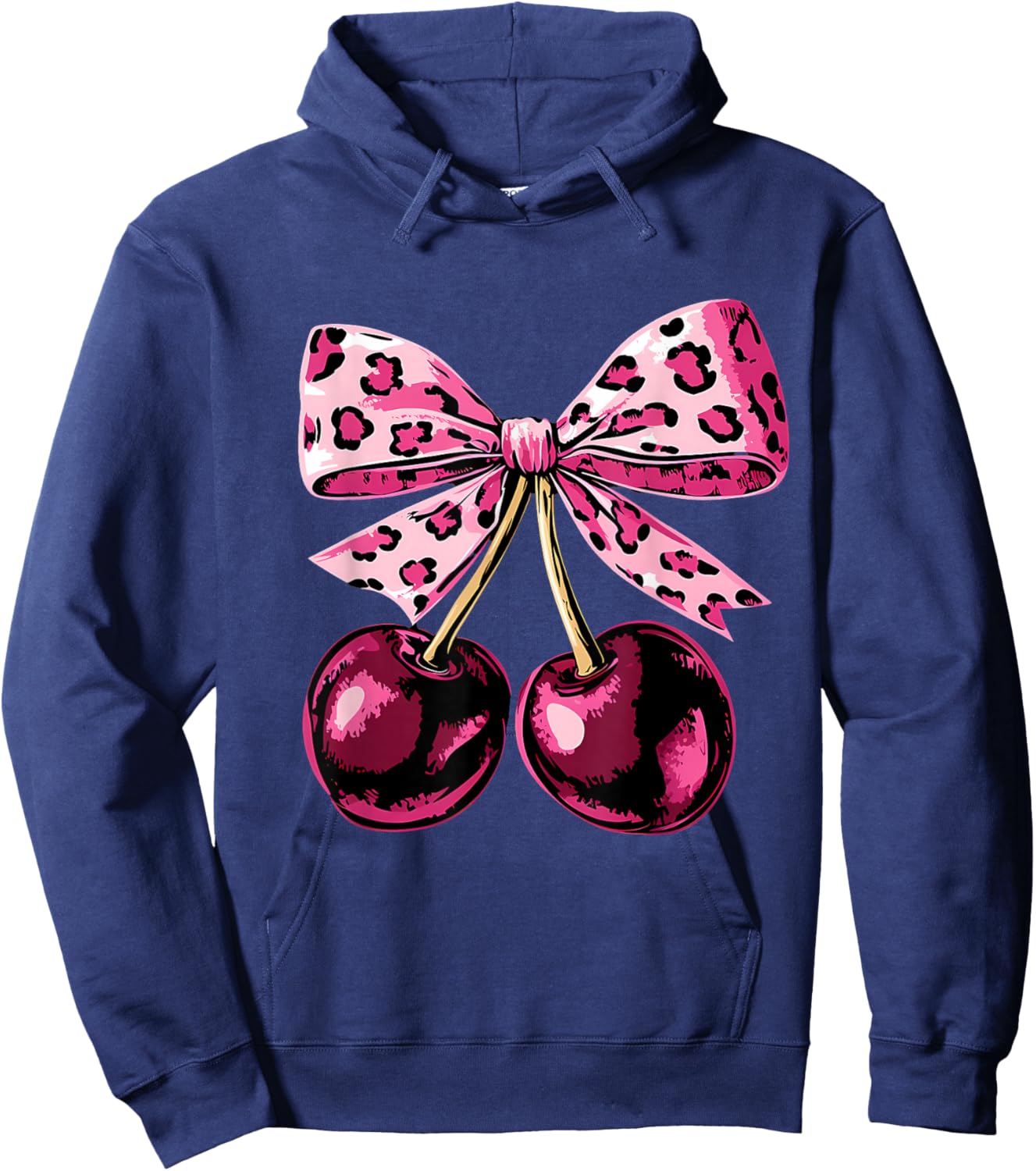 Cerises with Bow Flirty Leopard Pink Cherry Hoodie - Hoodie | Navy