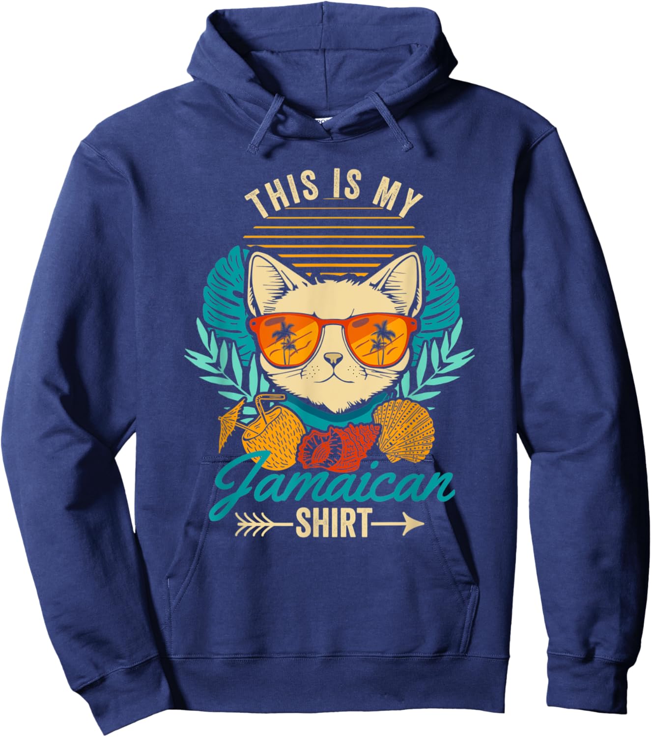 This is my Jamaican Shirt Retro Cat Jamaica Summer Vacation Women Hoodie - Hoodie | Navy