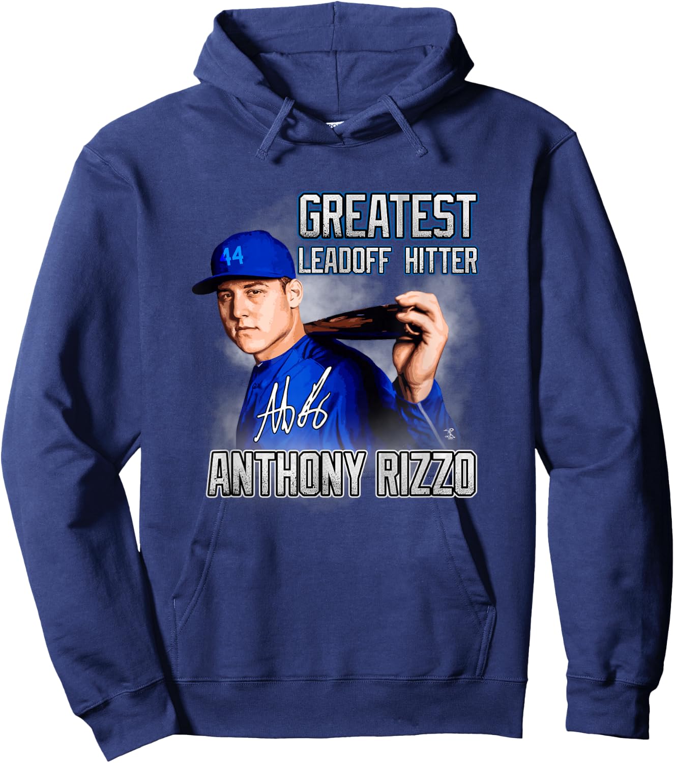 FanPrint Anthony Rizzo Greatest Leadoff Hitter - Blue, Men's, Adult, , Short Sleeve, Classic Fit, , Modern, Baseball Player Hoodie - Hoodie | Navy