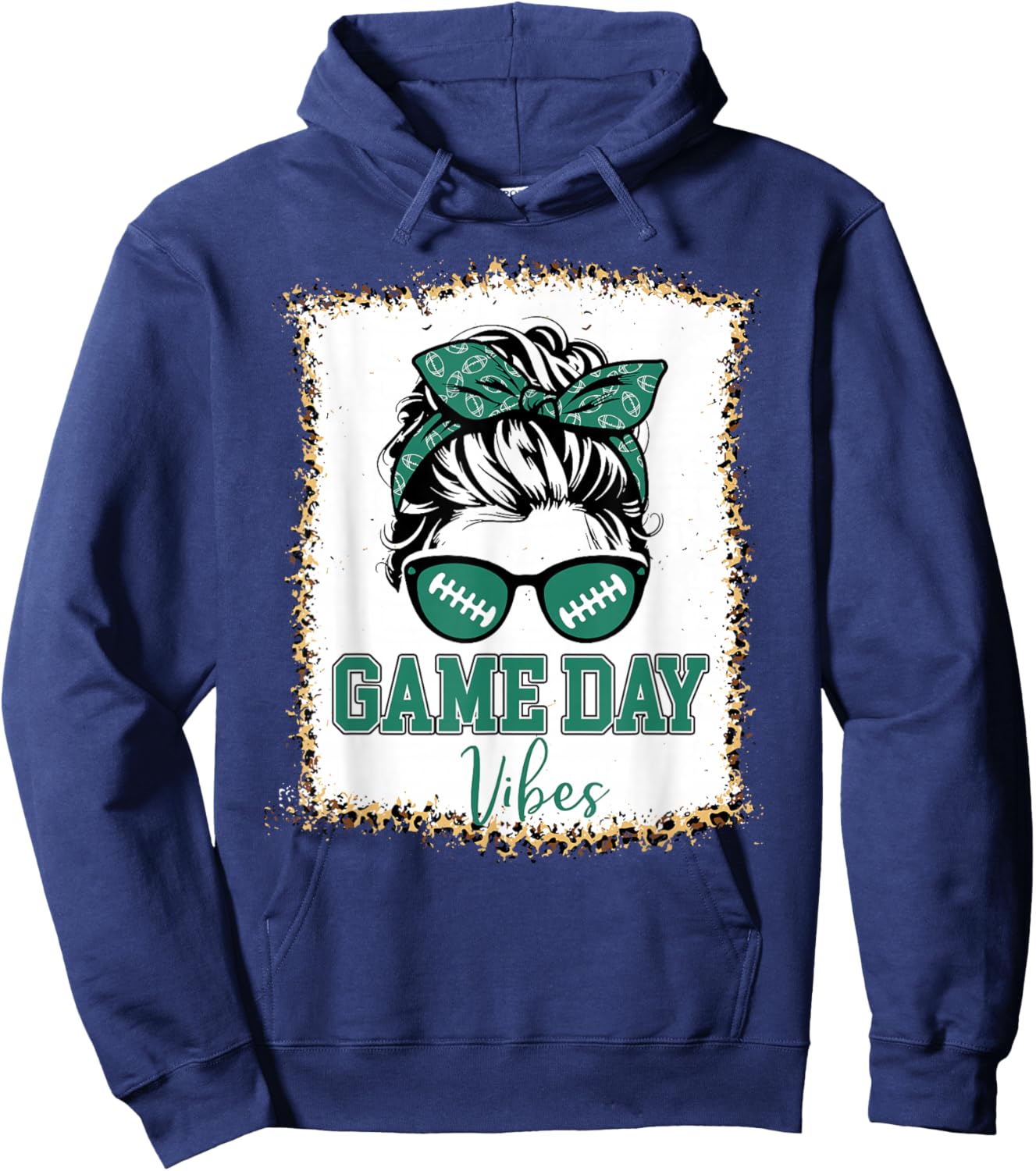 Green and White Game Day Vibes Football Women Leopard Print Hoodie - Hoodie | Navy