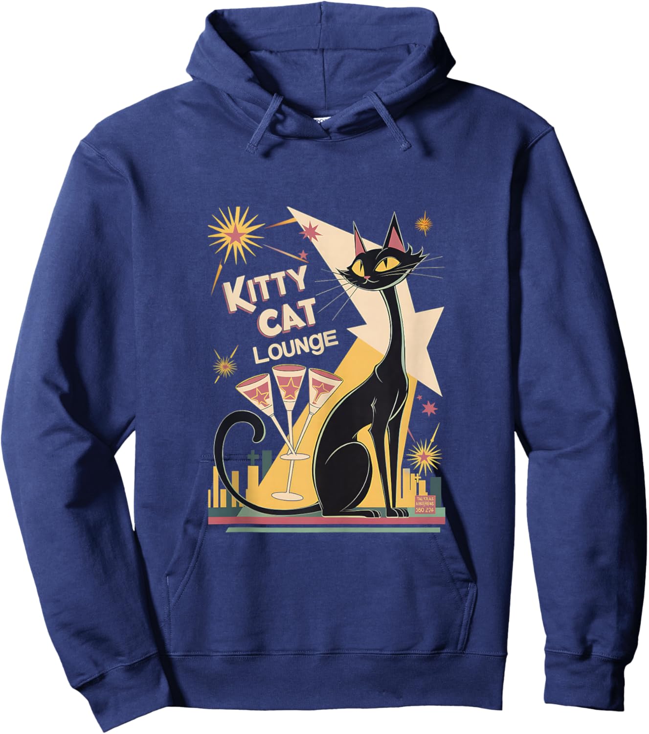Retro Mid-Century Modern Cat and Cocktails Lounge Theme Hoodie - Hoodie | Navy