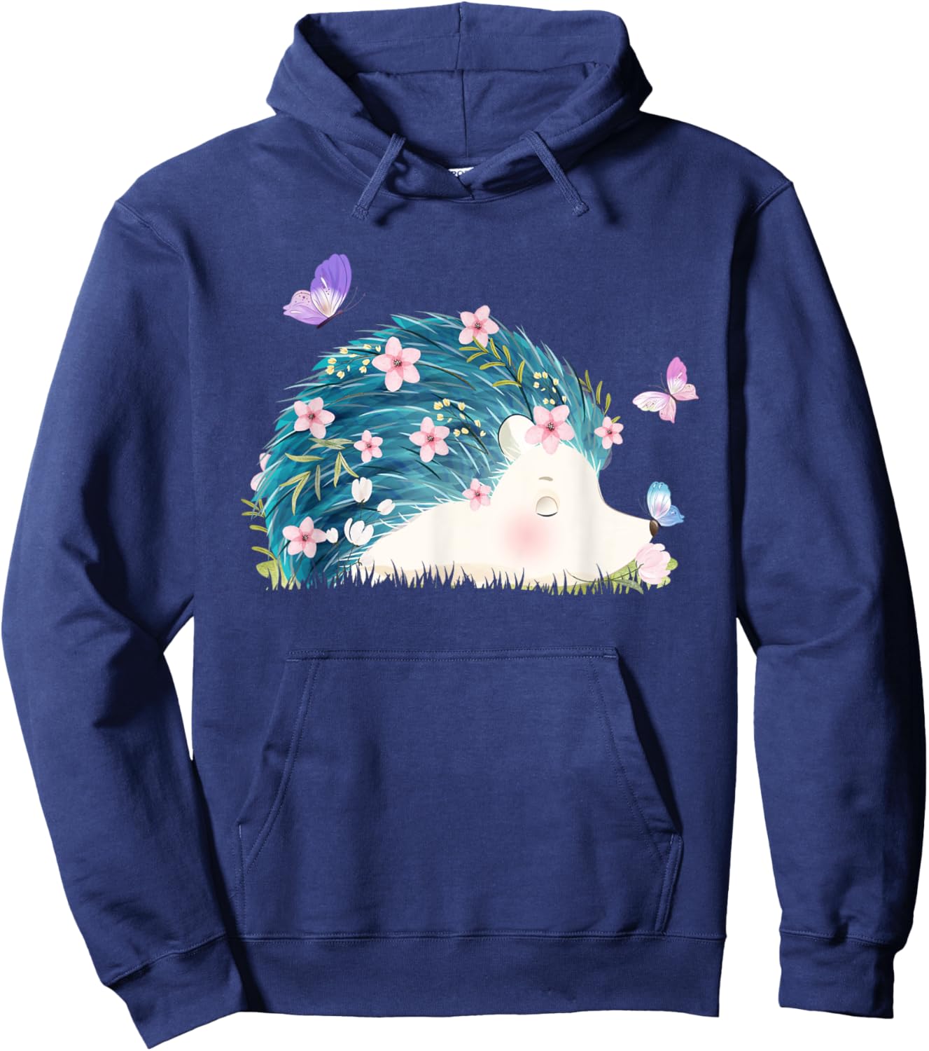 Hedgehog - Flowers Butterflies Nature Porcupine Lover Hoodie - Hoodie | Navy
