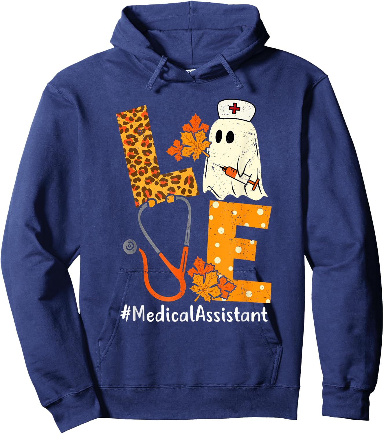 LOVE Leopard Ghost Medical Assistant Halloween Costume Fall Hoodie - Hoodie | Navy