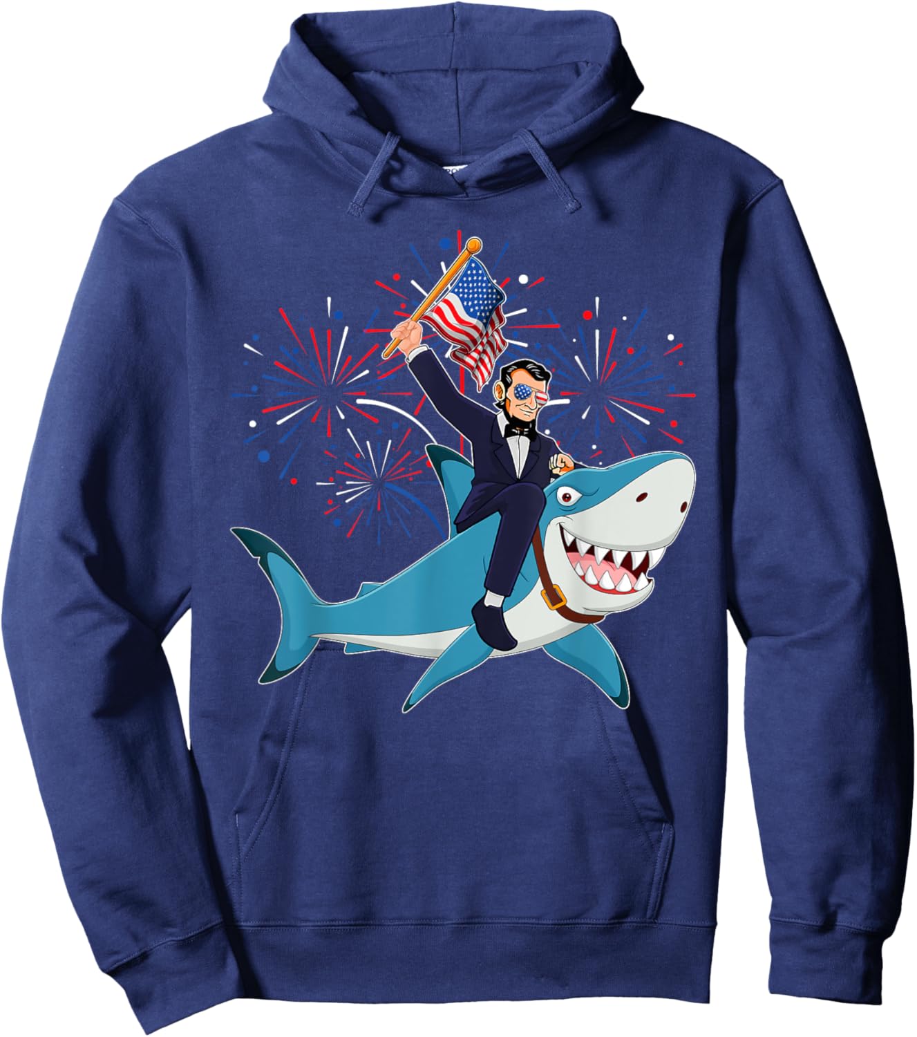 Lincoln Riding Shark 4th Of July Party Patriot Toddler Boys Hoodie - Hoodie | Navy