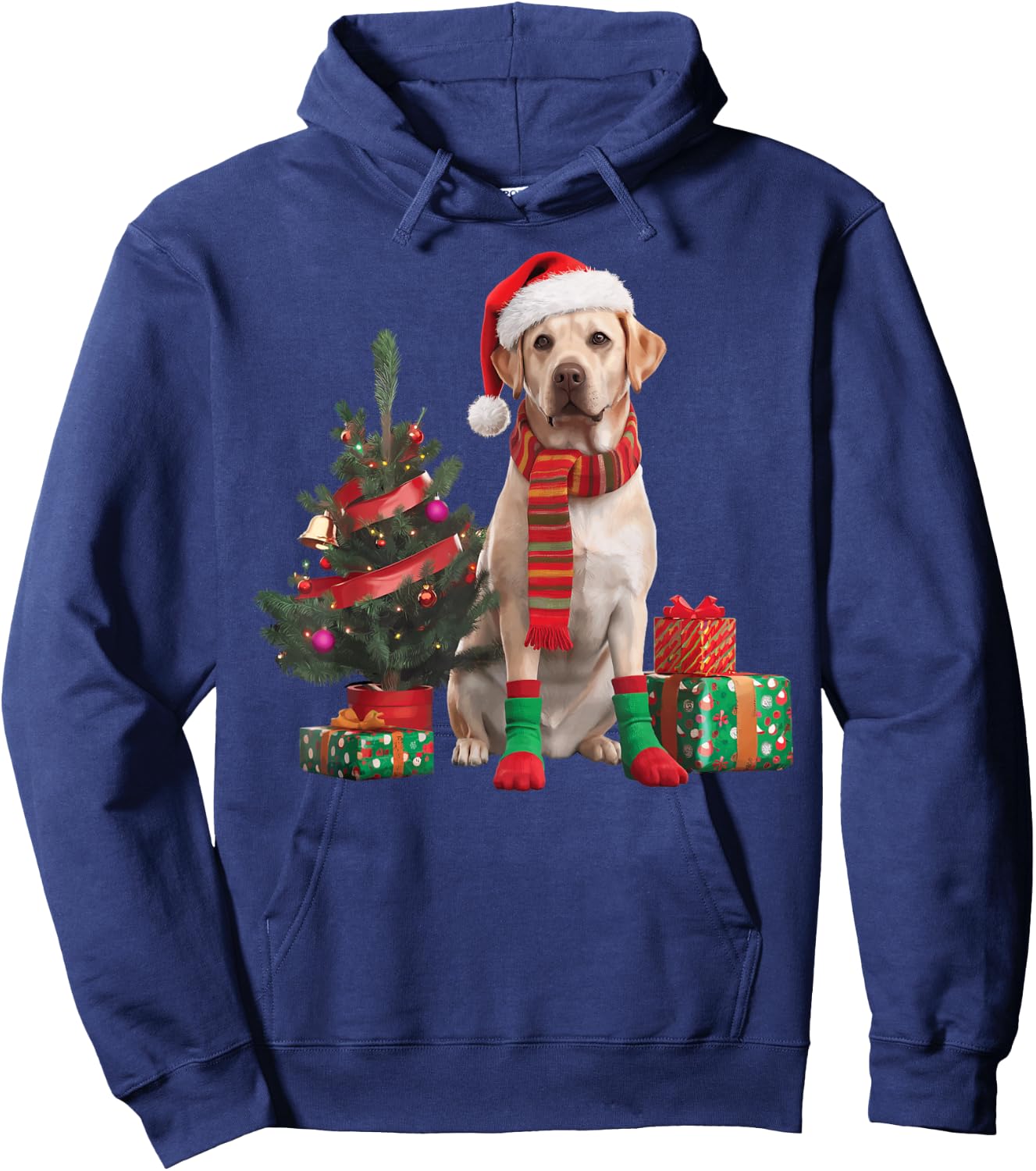 Yellow Lab Labrador Christmas Dog Santa Hat Pajama Puppy Pup Women Kids Hoodie - Hoodie | Navy