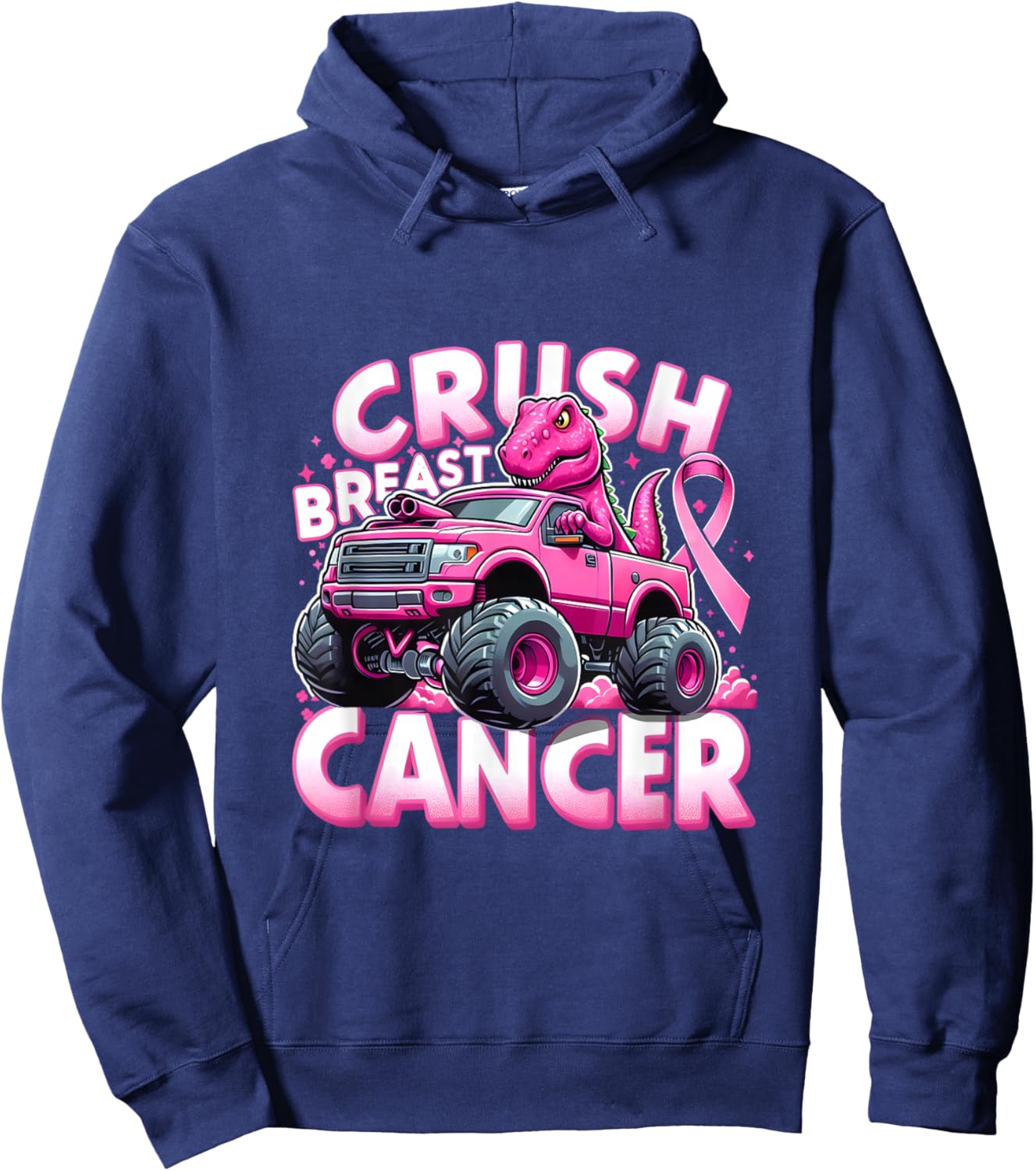 Monster Truck Crush Breast Cancer Awareness Support Squad Hoodie - Hoodie | Navy