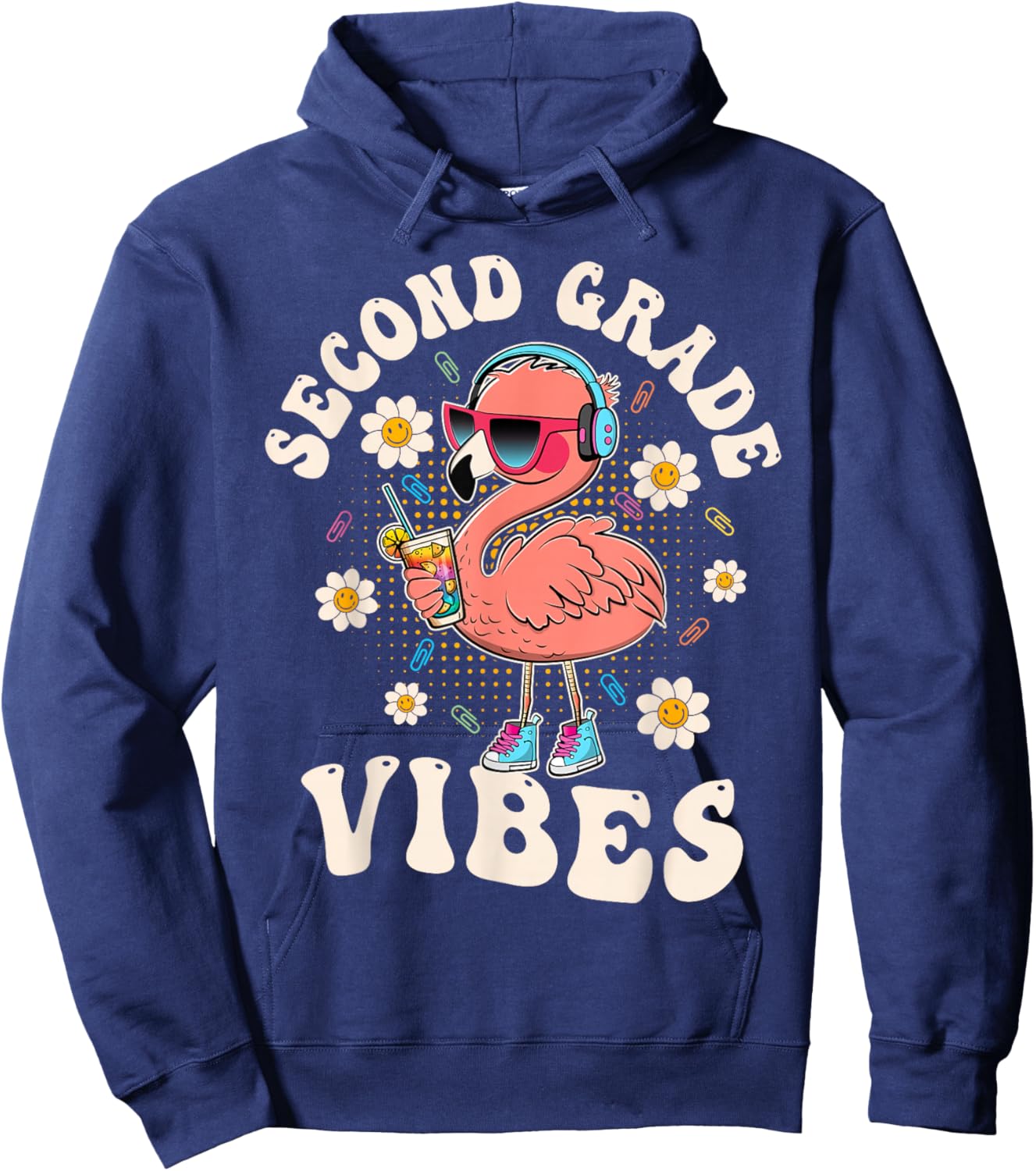 Flamingo Back to School Second Grade Vibes Teacher 2nd Grade Hoodie - Hoodie | Navy