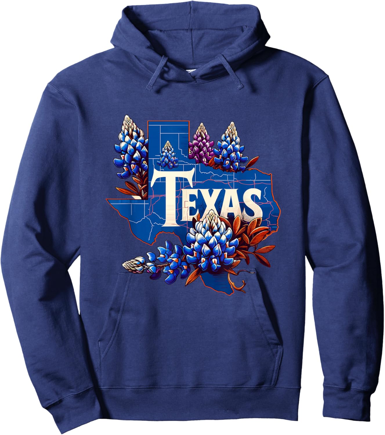 Texas State Outline Bluebonnet State Texas Flower Hoodie - Hoodie | Navy