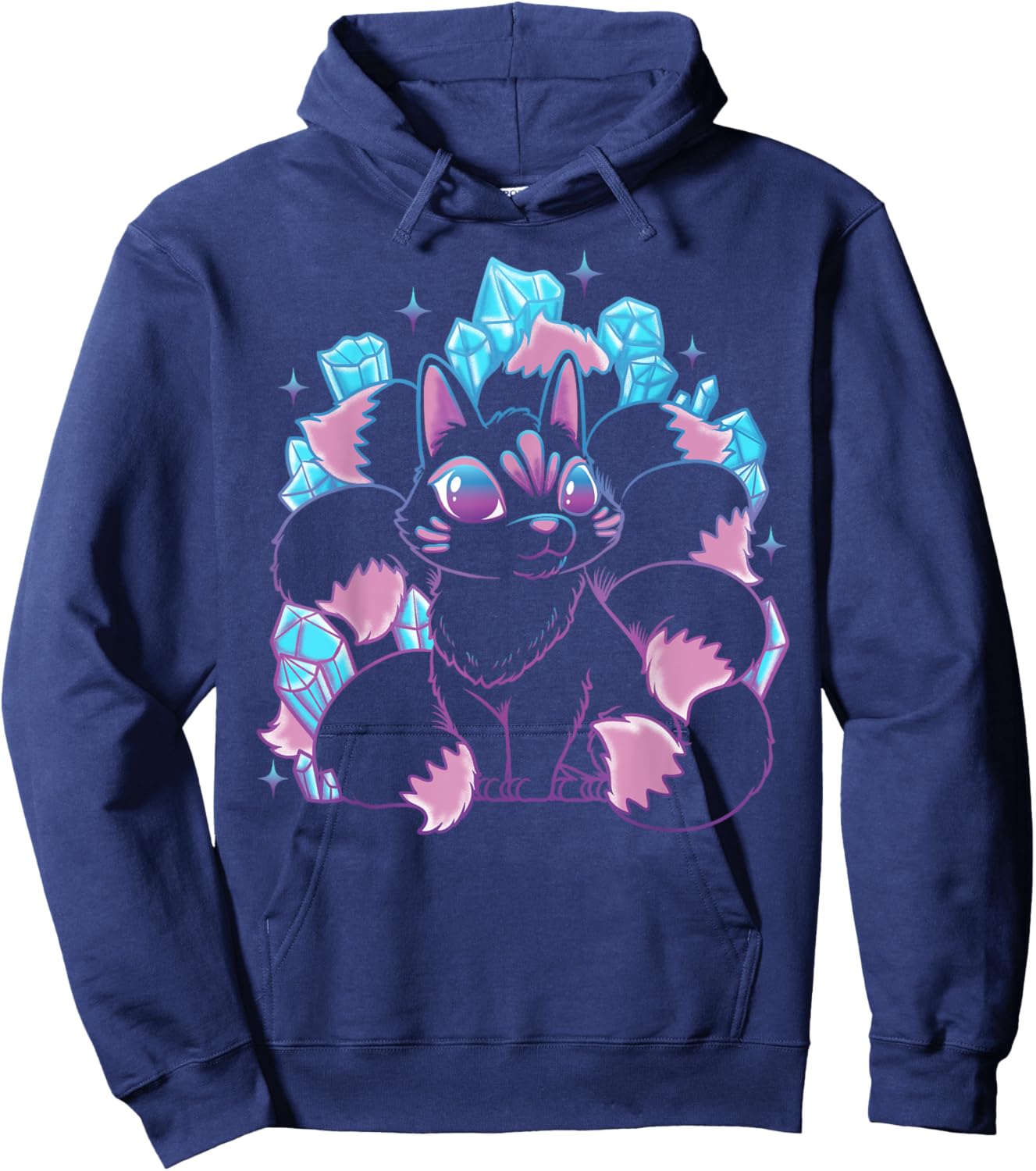 Kawaii Kitsune Nine Tailed Fox Japanese Mythical Creature Hoodie - Hoodie | Navy