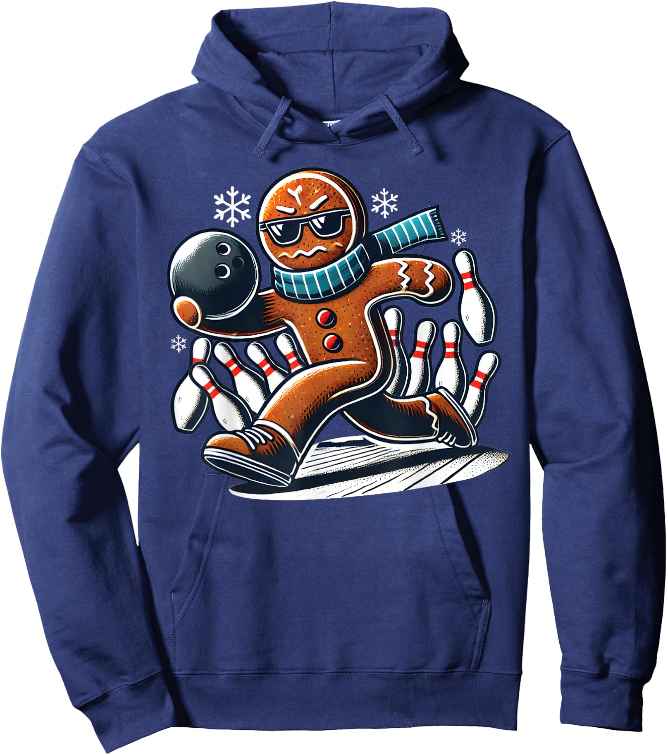 Gingerbread Playing Bowling ball and pins Christmas bowling Hoodie - Hoodie | Navy