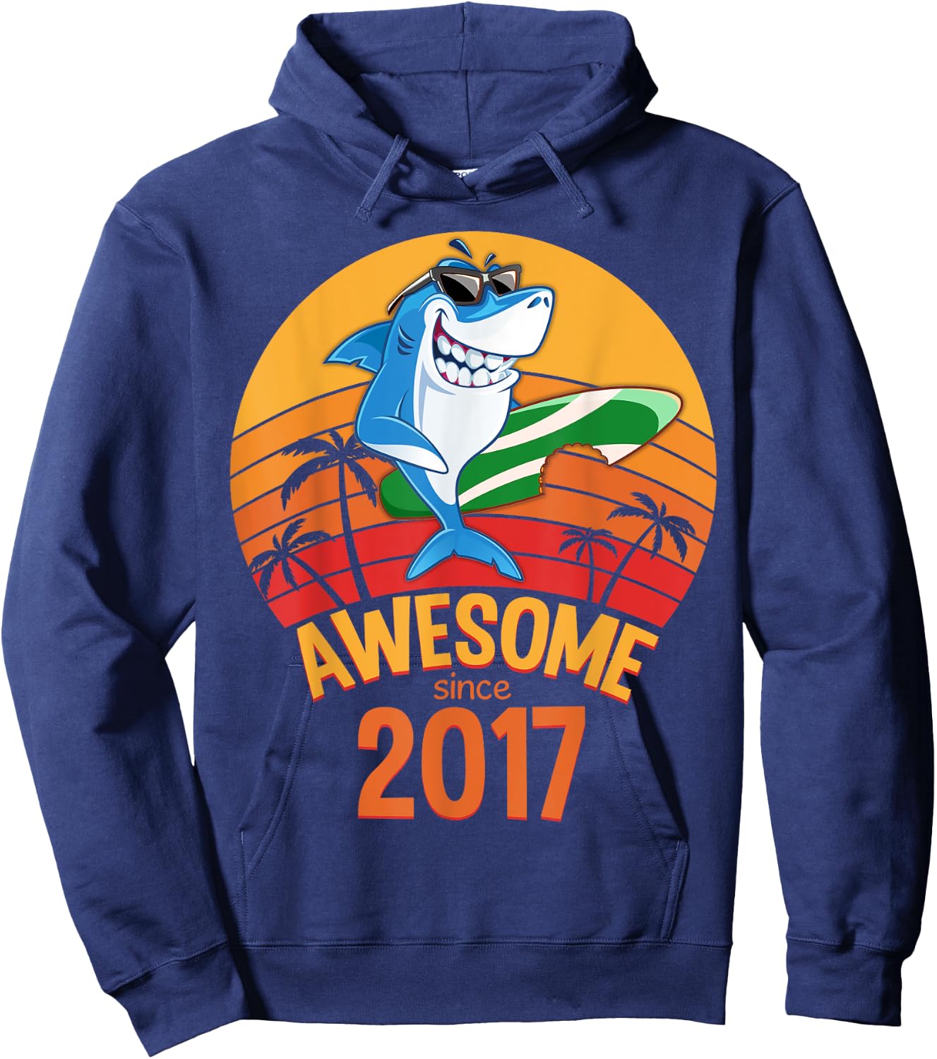 Shark Birthday 3 Years Old Surf Awesome Since 2017 Hawaii Hoodie - Hoodie | Navy