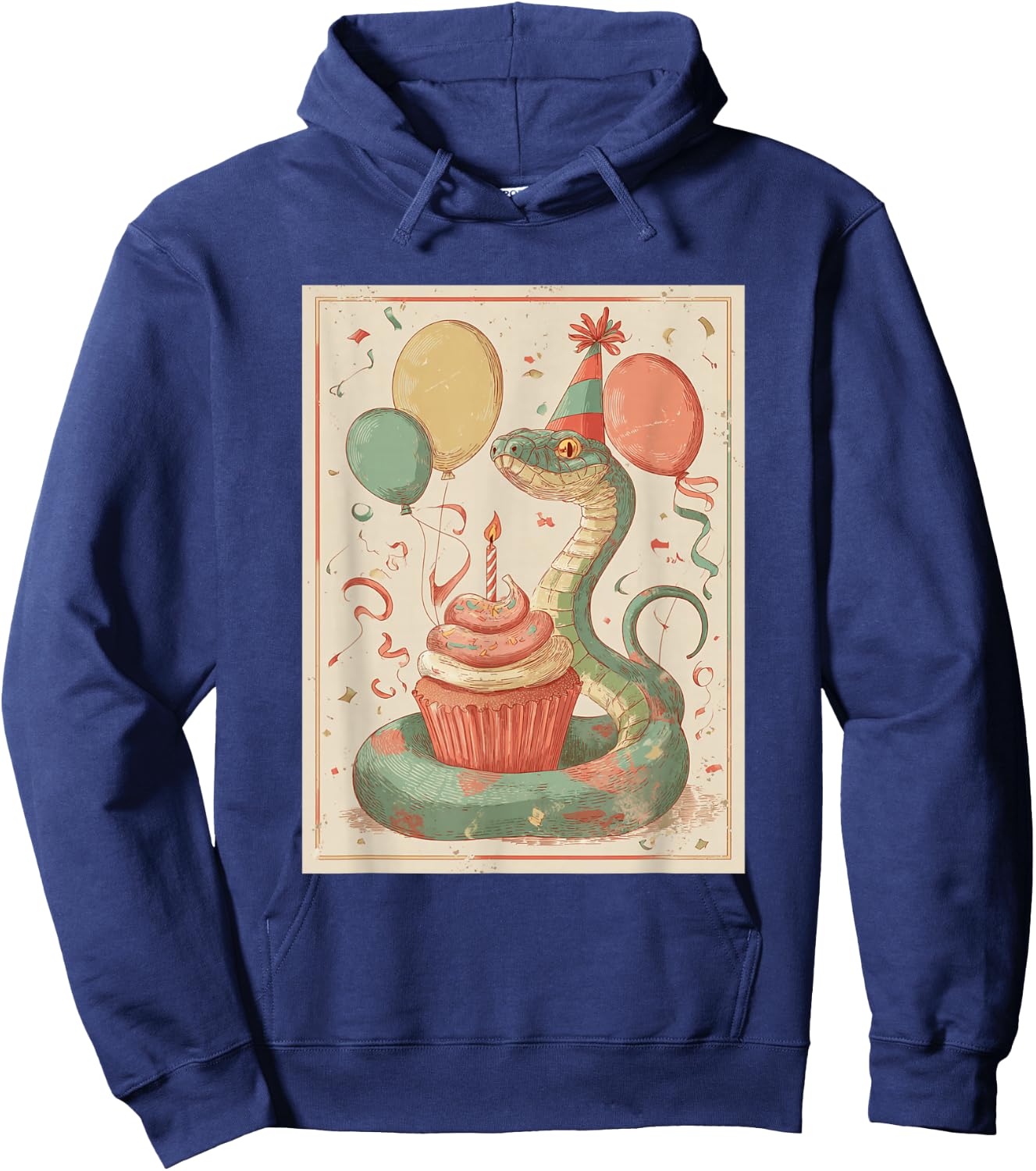 Snake Retro Art Print Birthday Party Balloons & Cupcake Hoodie - Hoodie | Navy