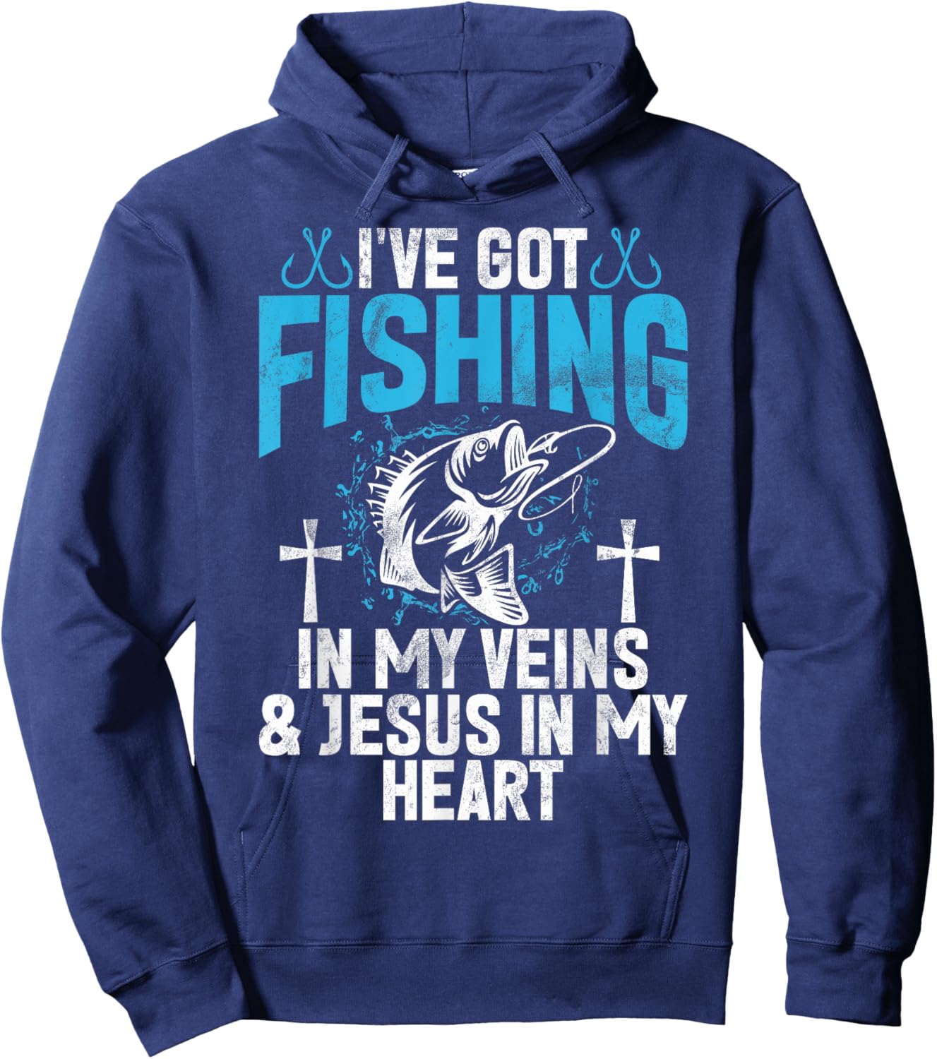 I've Got Fishing In My Veins & Jesus In My Heart Fisher Hoodie - Hoodie | Navy