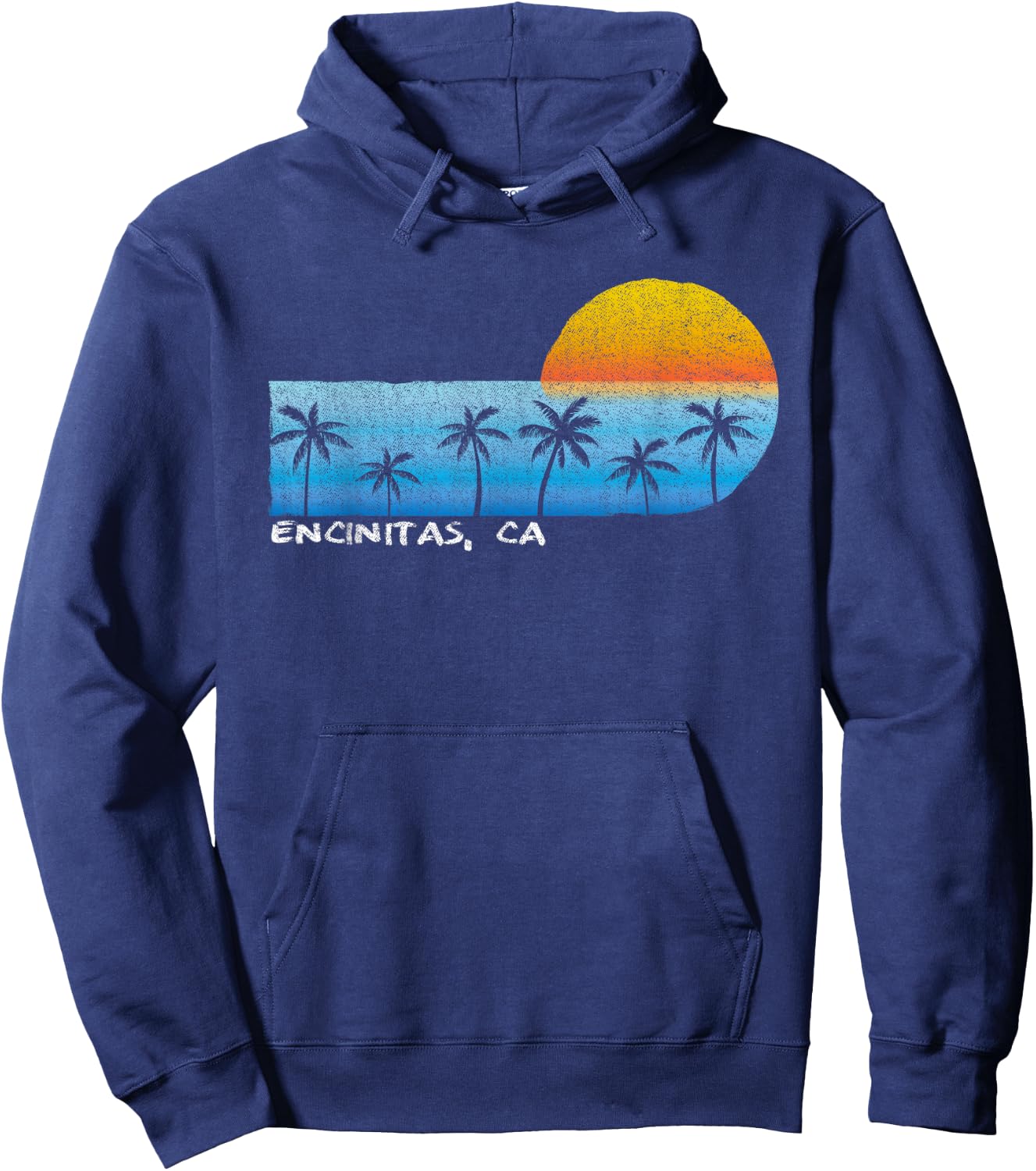 Vintage Encinitas, CA Palm Trees & Sunset Beach Men Women Kids Hoodie - Hoodie | Navy