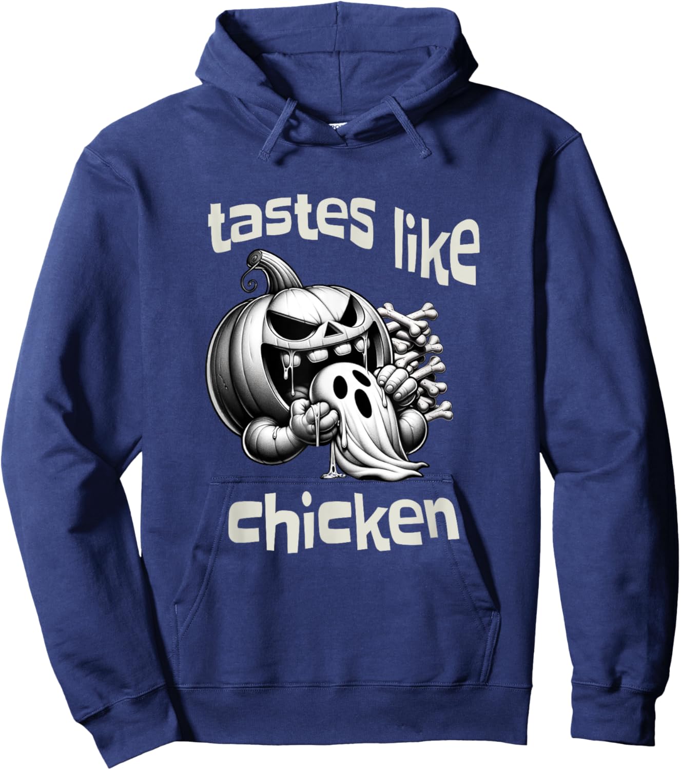 Funny Halloween Pumpkin Eating Ghost Tastes Like Chicken Hoodie - Hoodie | Navy